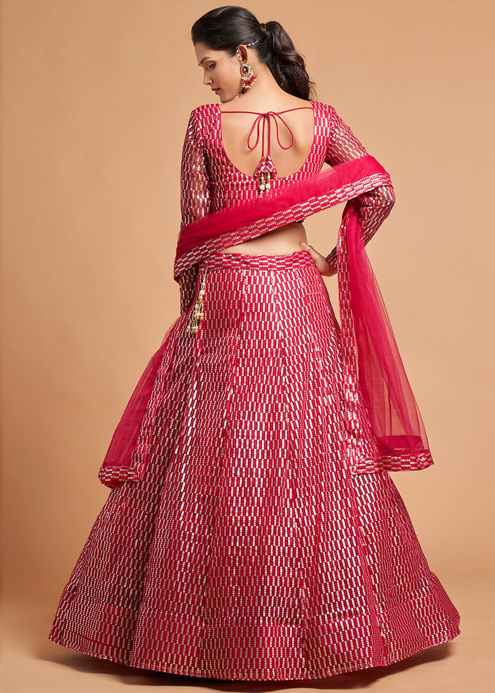 Hot Pink Designer Soft Net Lehenga Choli with Thread & Multiple Sequins Embroidery work | Ready To Wear - qivii