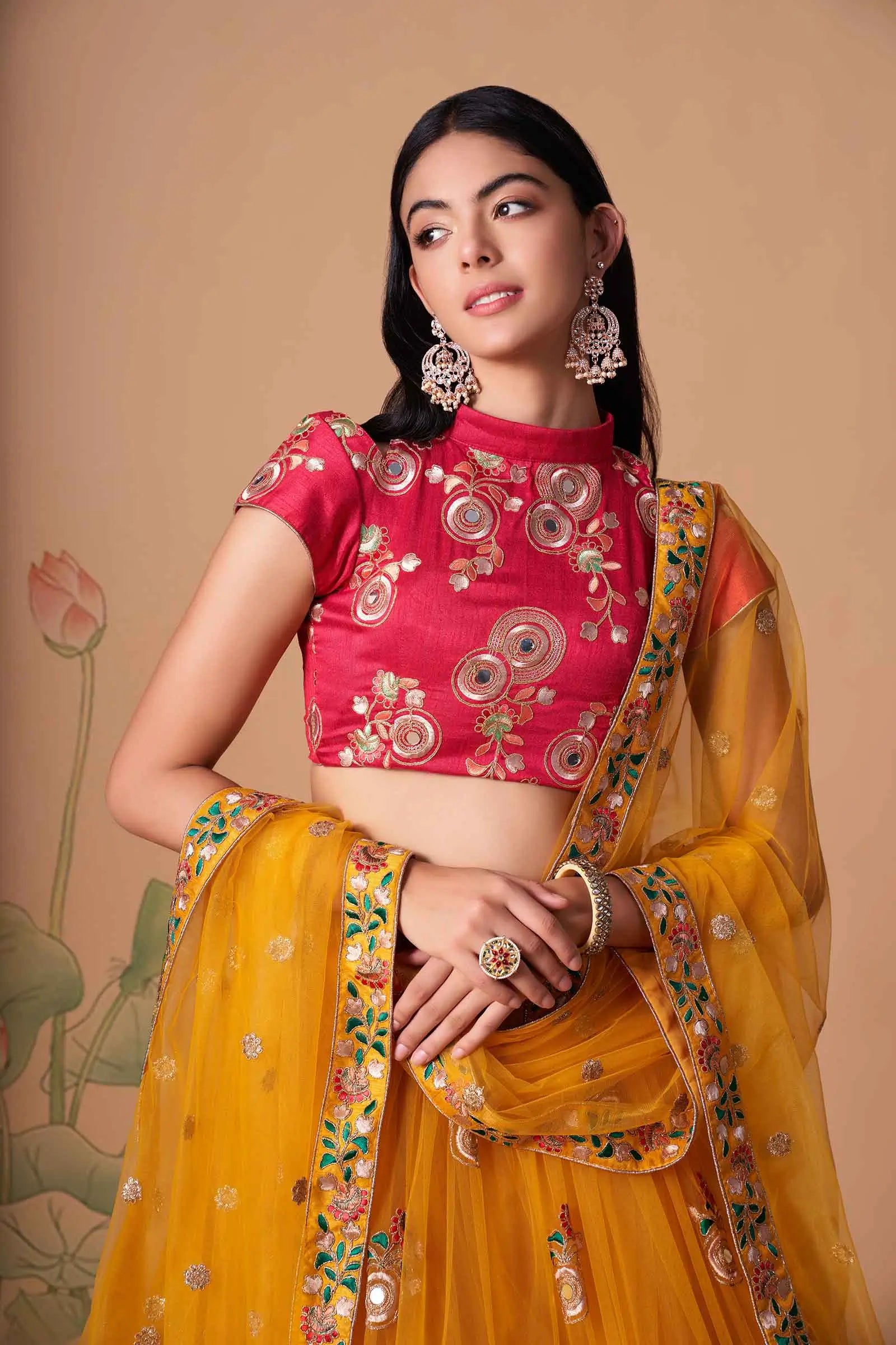 Yellow Soft Net Lehenga With Thread Zari Dori And Sequins Embroidery With Mirror Work | Ready To Wear - qivii