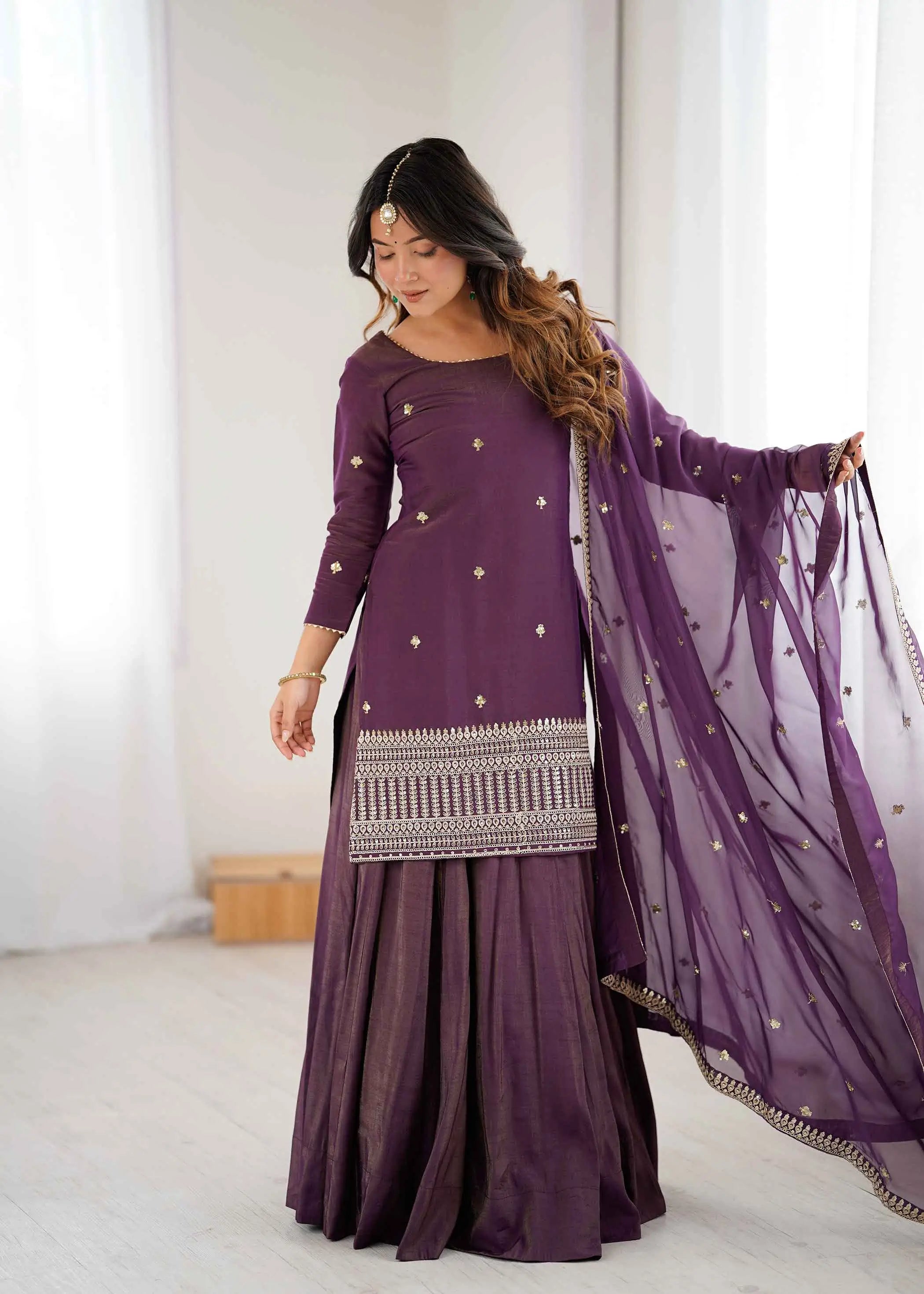 Old Mauve Silk Lehenga & Embroidered Kurta