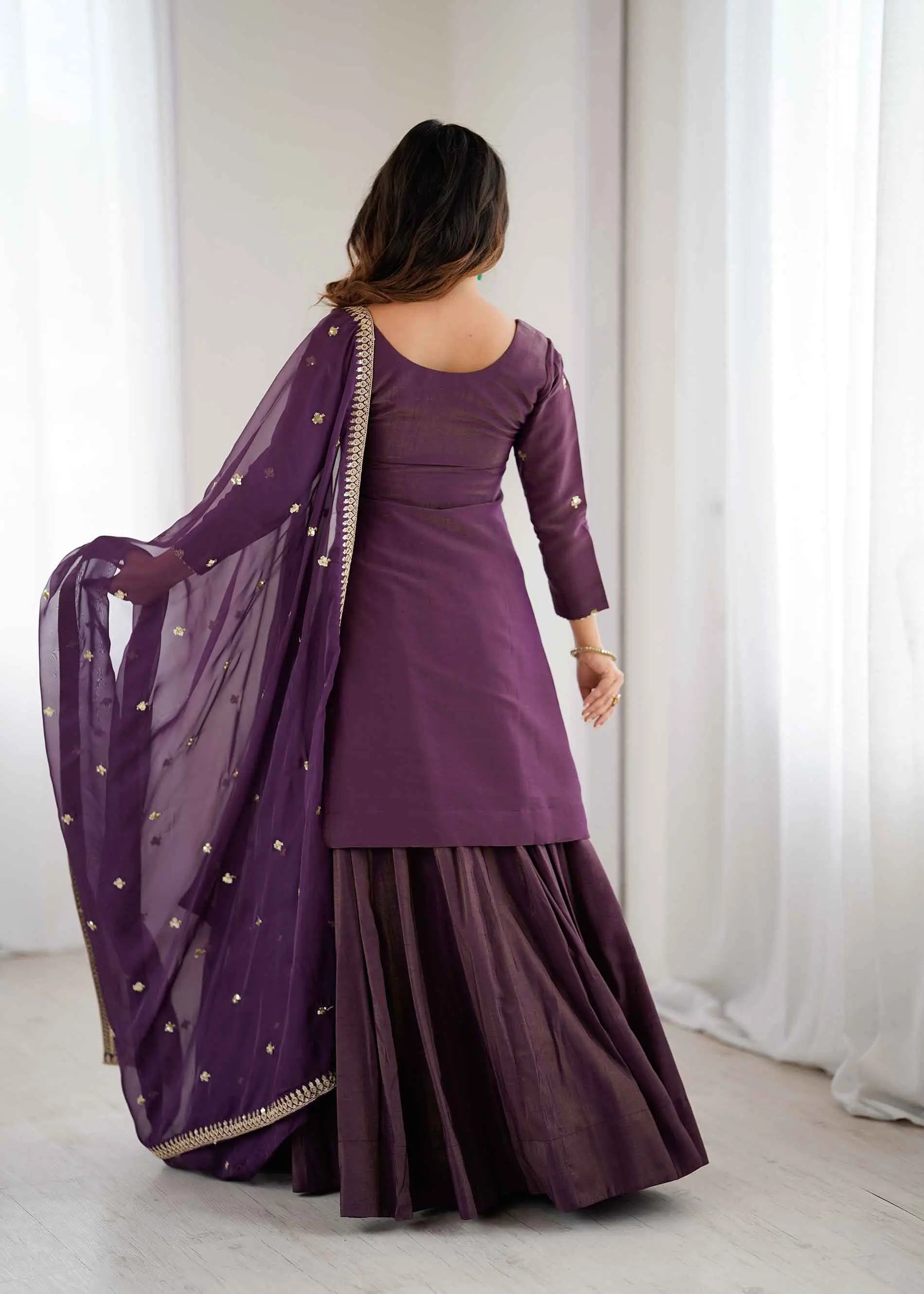 Old Mauve Silk Lehenga & Embroidered Kurta