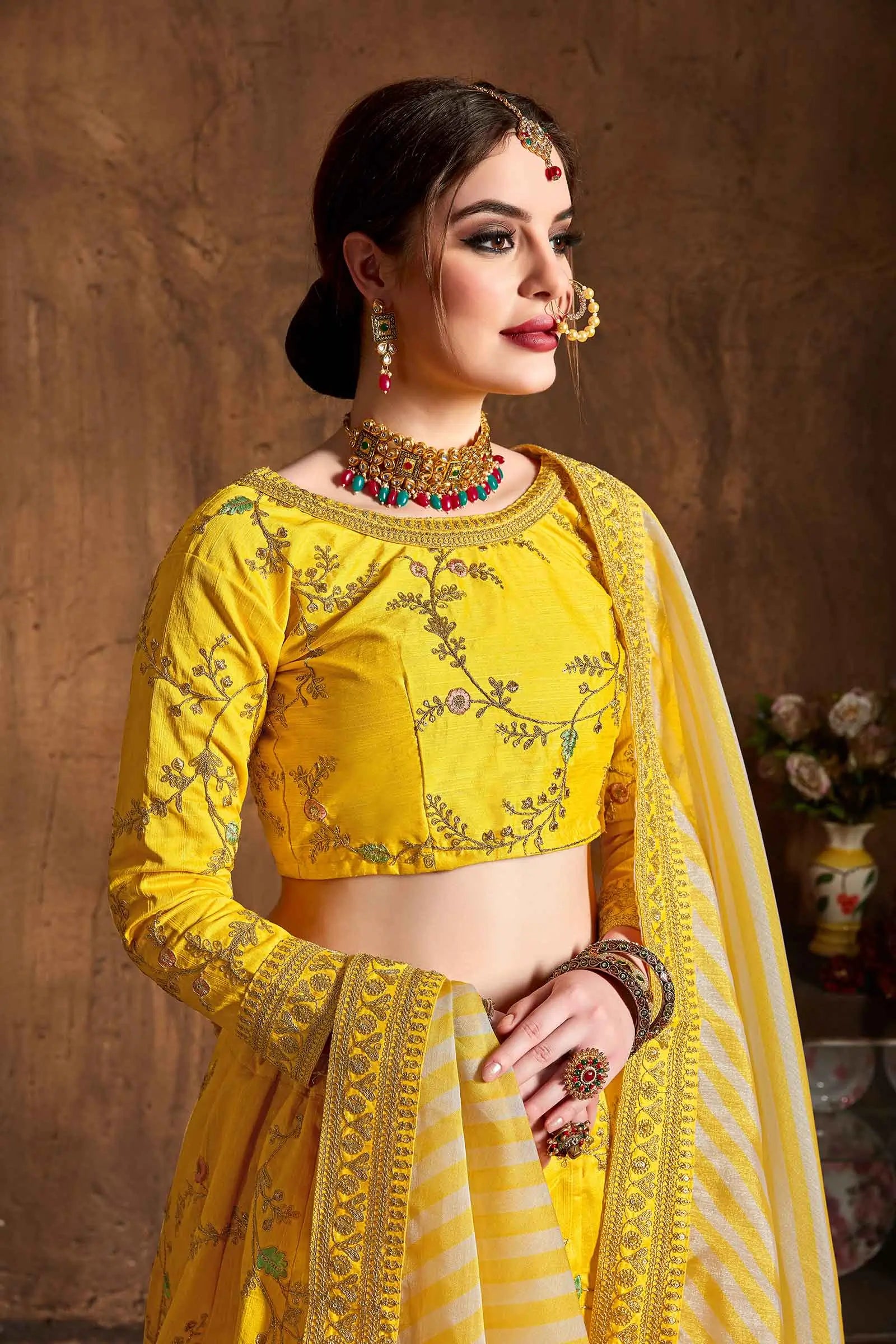 Yellow Silk Lehenga With Thread Zari Dori And Sequins Embroidery Work | Ready To Wear - qivii