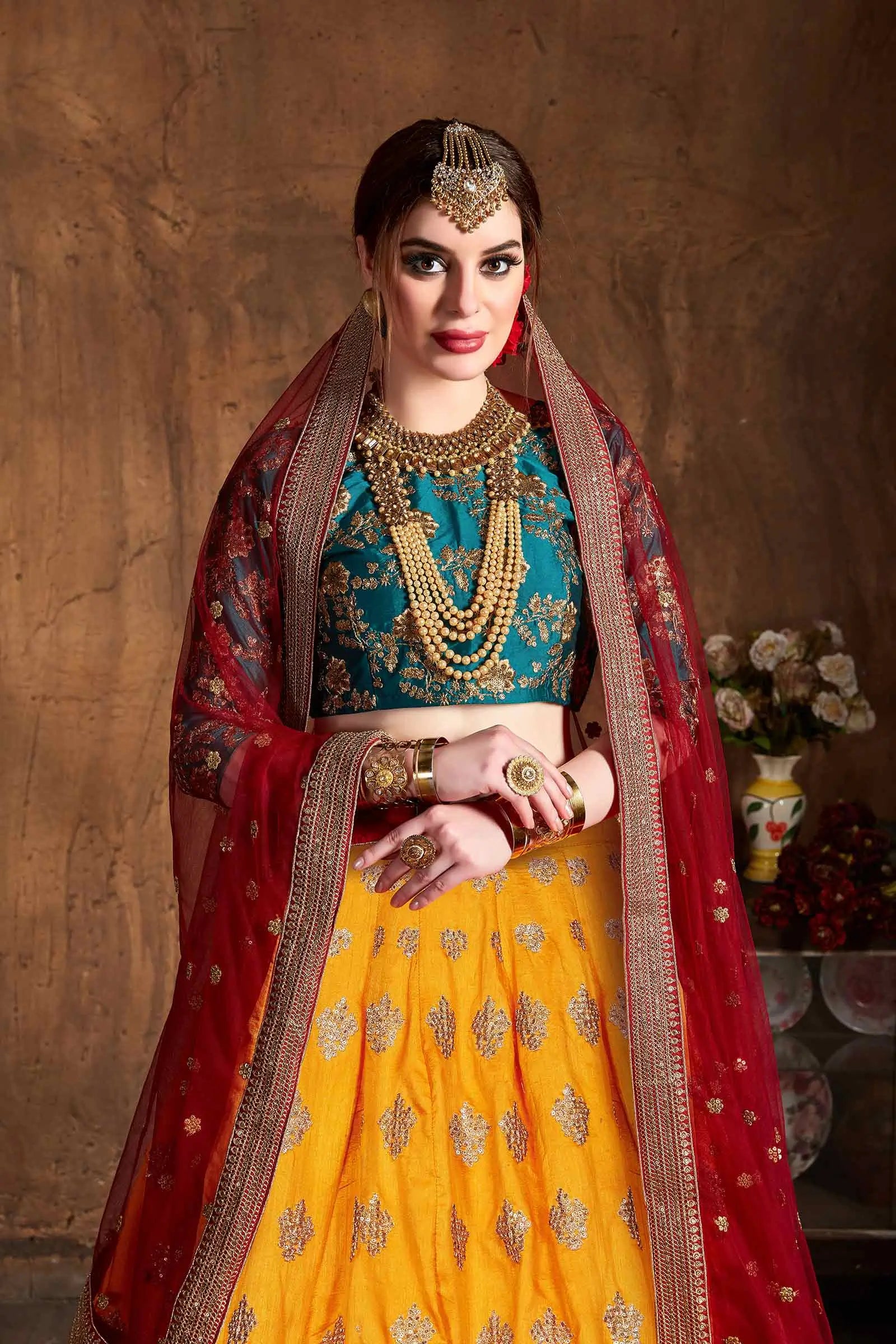 Bee Yellow Silk Lehenga With Zari Dori And Sequins Embroidery Work | Ready To Wear - qivii