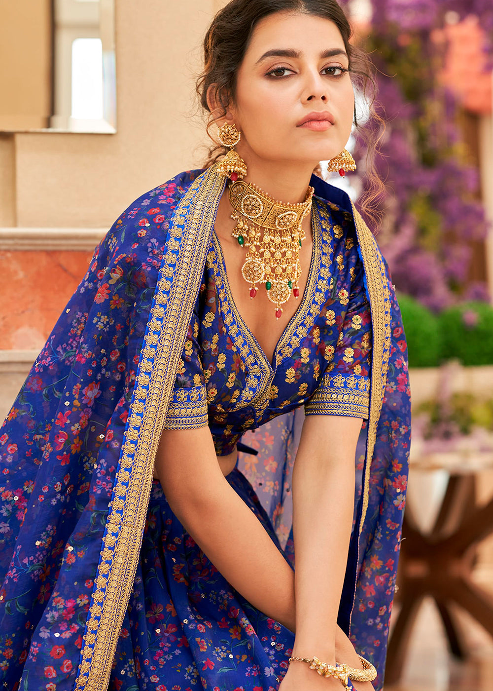 Admiral Blue Organza Lehenga with Thread, Zari,Dori & Sequins work | Ready To Wear - qivii