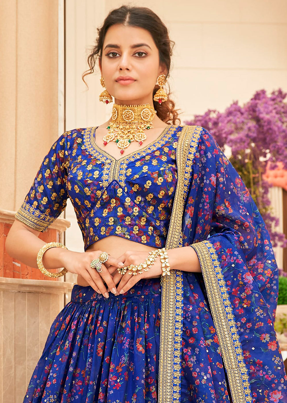 Admiral Blue Organza Lehenga with Thread, Zari,Dori & Sequins work | Ready To Wear - qivii