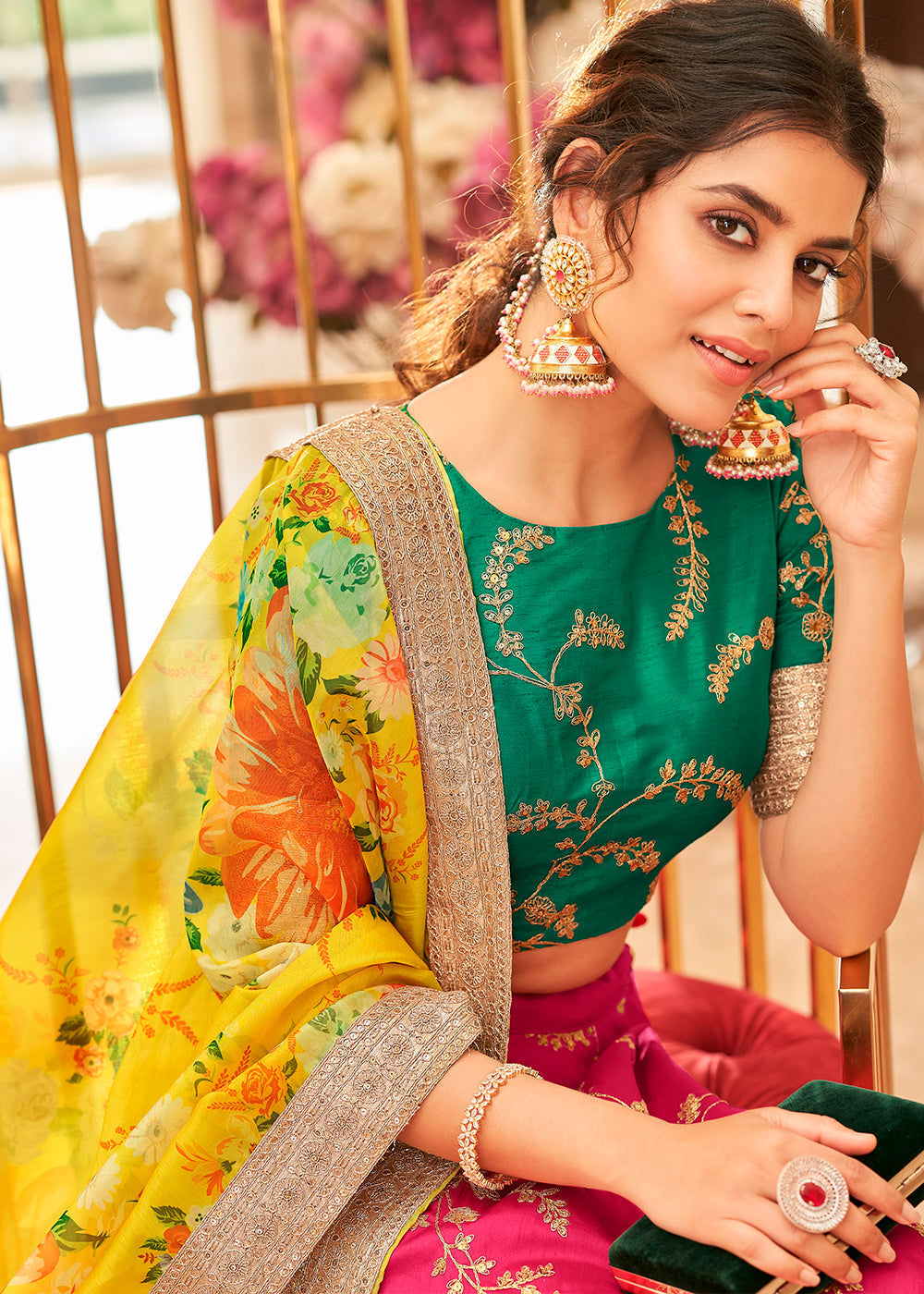 Bright Pink Art Silk Lehenga Choli with Thread, Zari,Dori & Sequins work | Ready To Wear - qivii