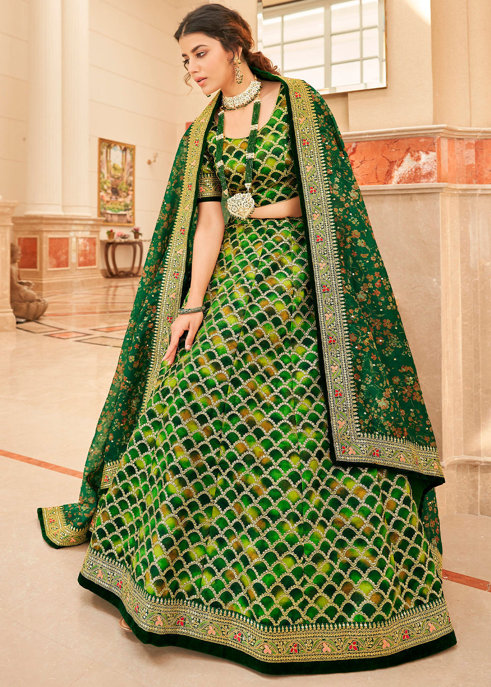 Shades Of Green Art Silk Lehenga Choli with Thread, Zari,Dori & Sequins work | Ready To Wear - qivii