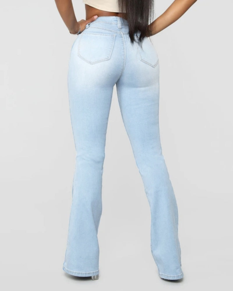 Fashion High Waist Hip Lift Slim Washed Flared Jeans - By Qivii