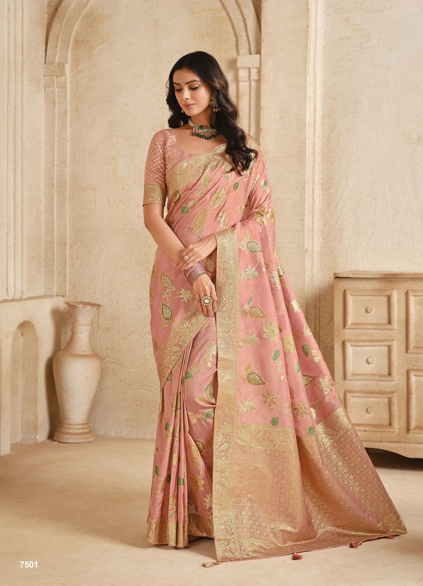 Soft Pink Silk with Beutifull Zariweaving Saree - qivii
