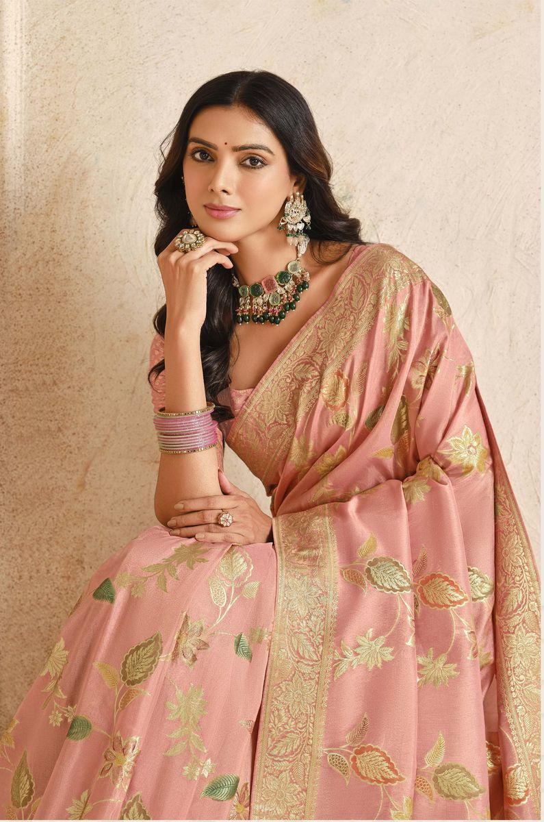 Soft Pink Silk with Beutifull Zariweaving Saree - qivii