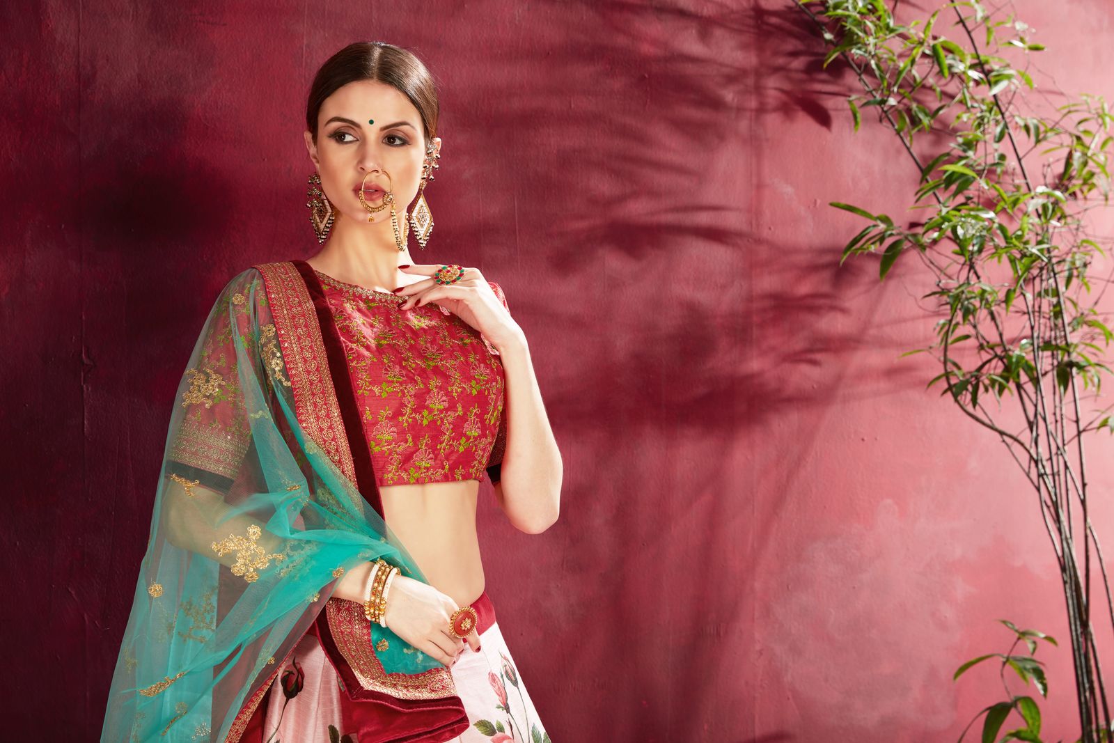 ROSE PINK FLORAL PRINT ,DORI, ZARI AND SEQUINS EMBROIDERY LEHENGA CHOLI | Ready To Wear - qivii