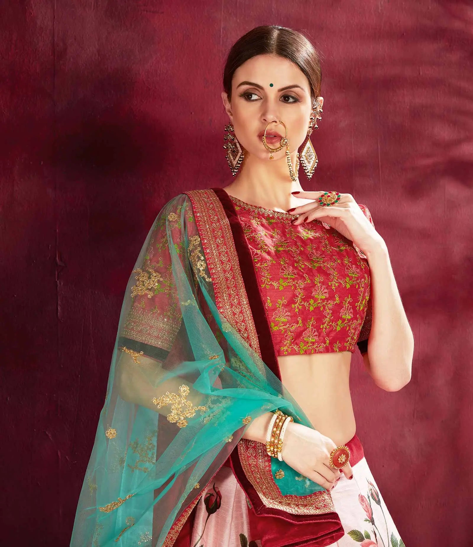 Rose Pink Silk Lehenga With Floral Print Dori Zari And Sequins Embroidery Work | Ready To Wear - qivii