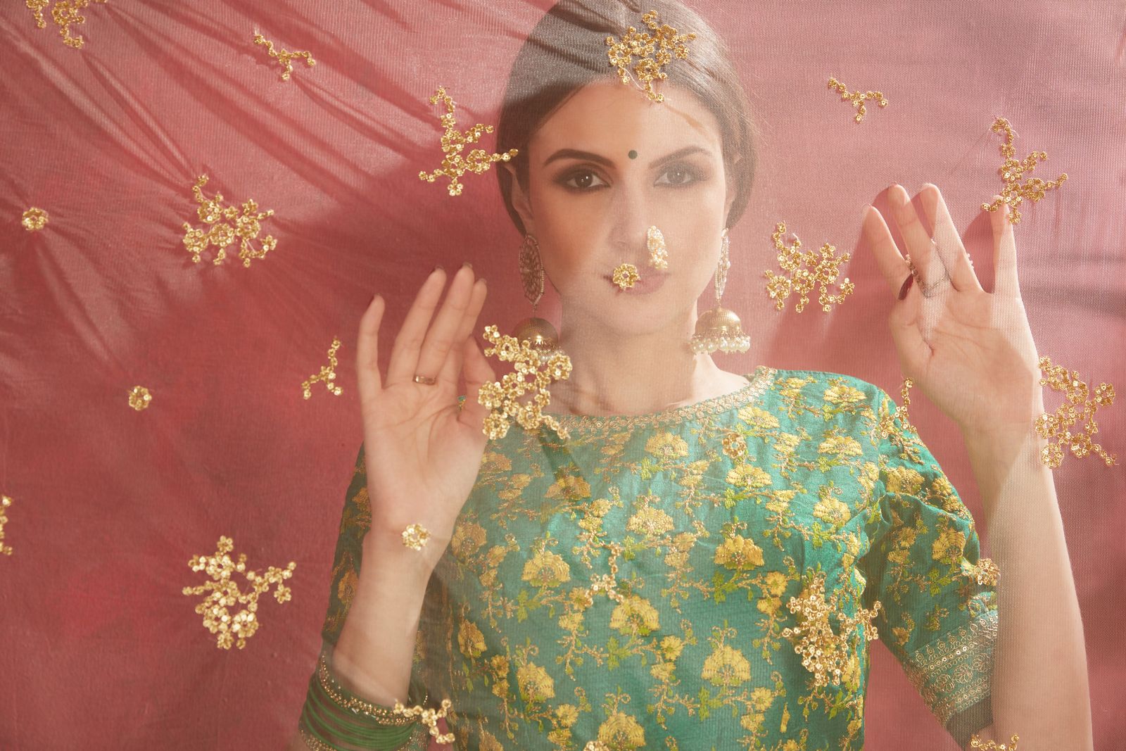 CREAM GREEN FLORAL PRINT ,DORI, ZARI AND SEQUINS EMBROIDERY LEHENGA CHOLI | Ready To Wear - qivii