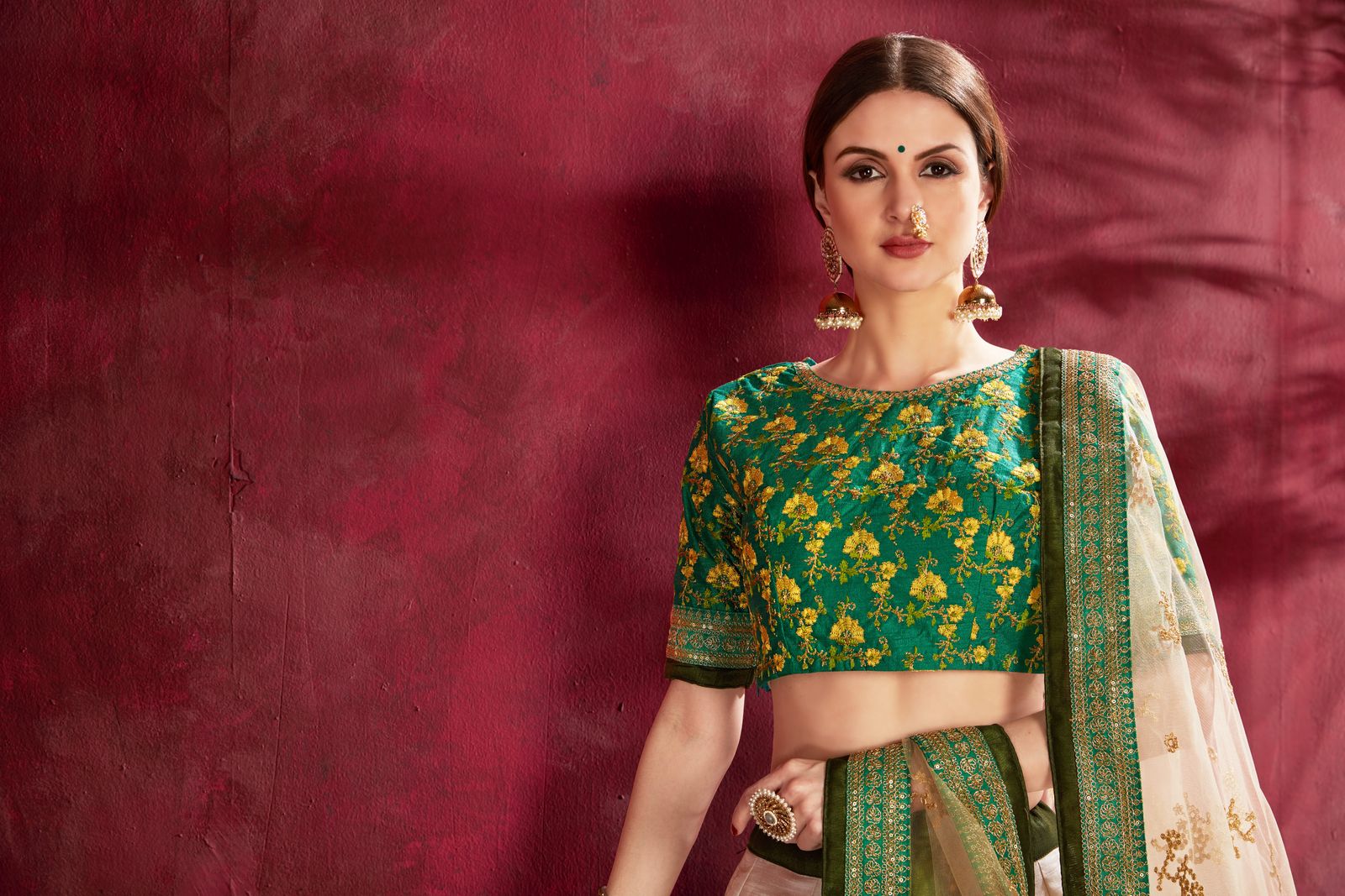 CREAM GREEN FLORAL PRINT ,DORI, ZARI AND SEQUINS EMBROIDERY LEHENGA CHOLI | Ready To Wear - qivii