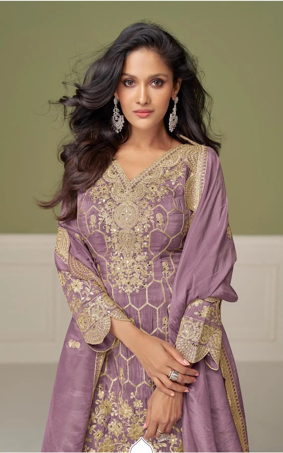 Dull Purple Shimmer Silk Sharara Suit With Mirror & Embroidery Work - qivii