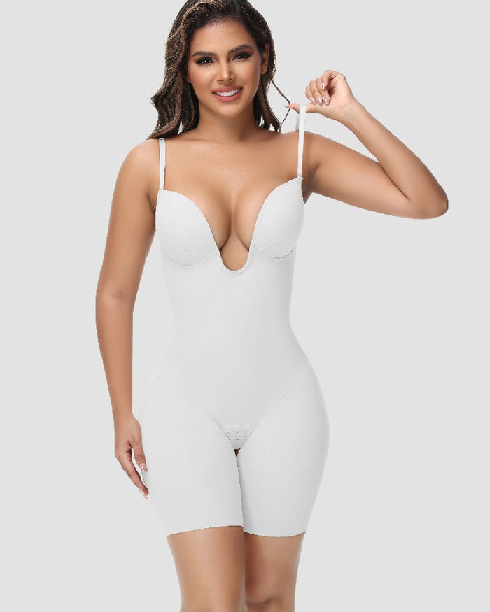 Shapshe® Women's U Plunge Strapless Tummy Control Bodysuit Low Back Built In Bra Shapewear - By Qivii