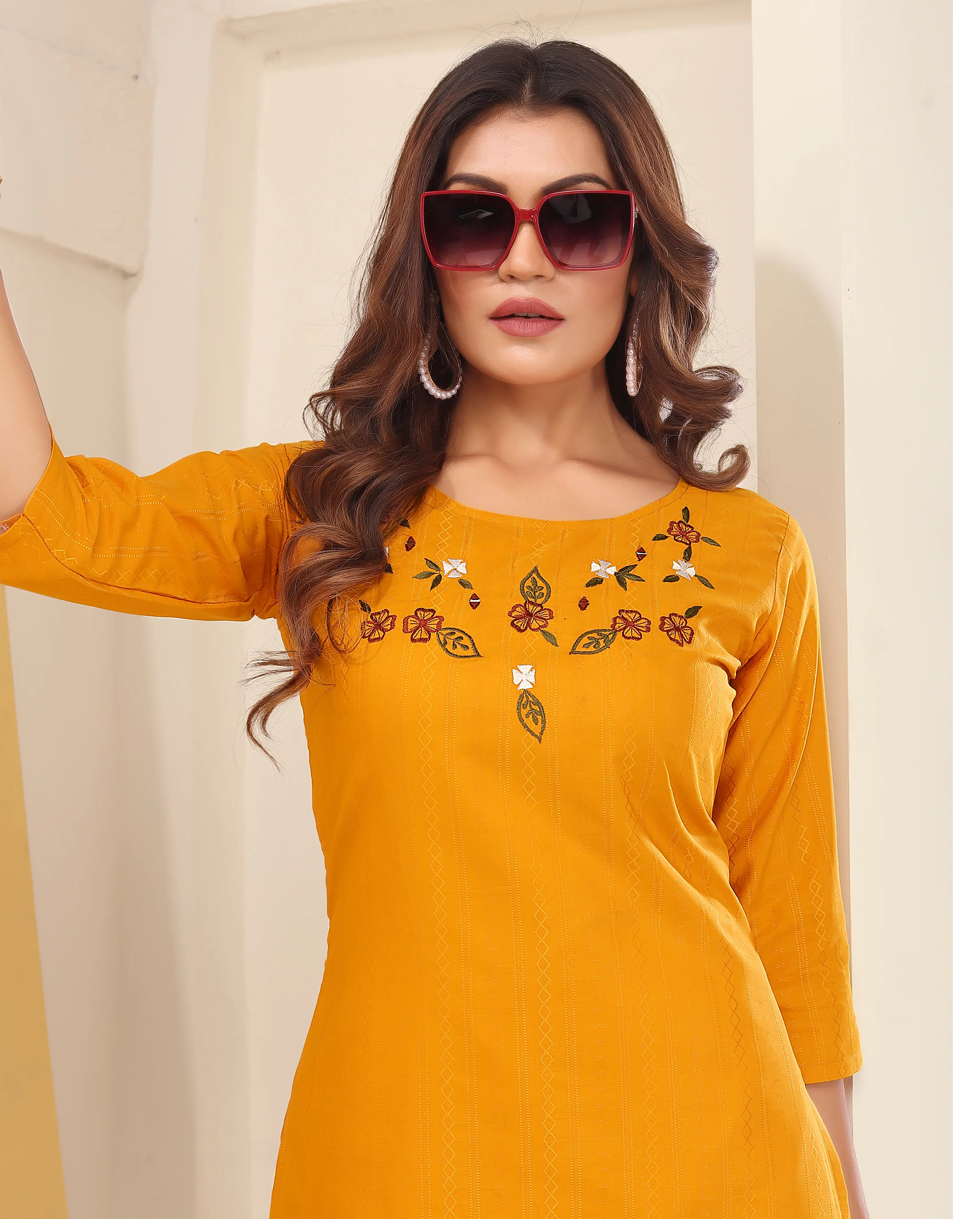 Yellow Silk Straight Kurta Set with Handmade Embroidery - qivii