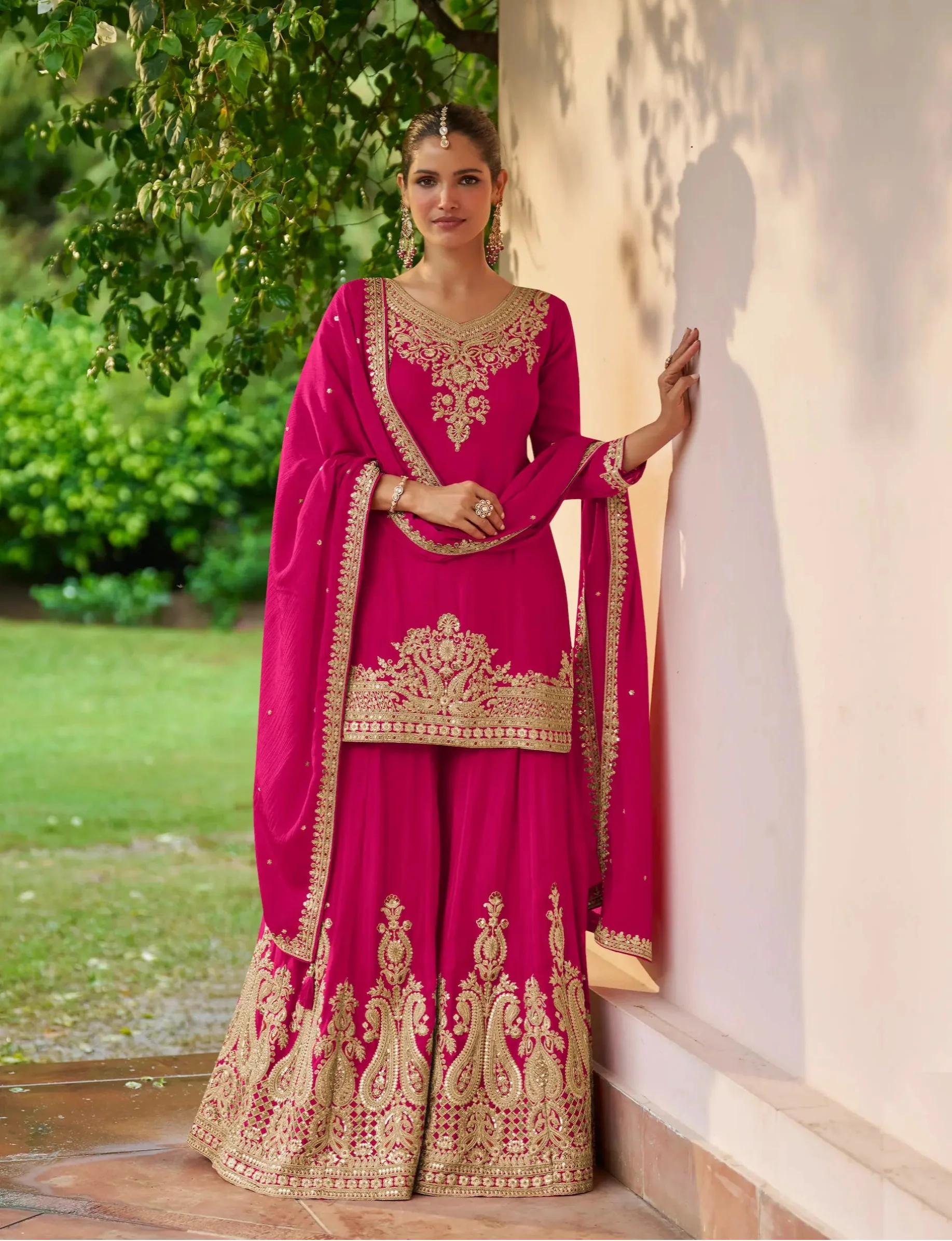 Burnt Pink Chinon Embroidery Salwar suit