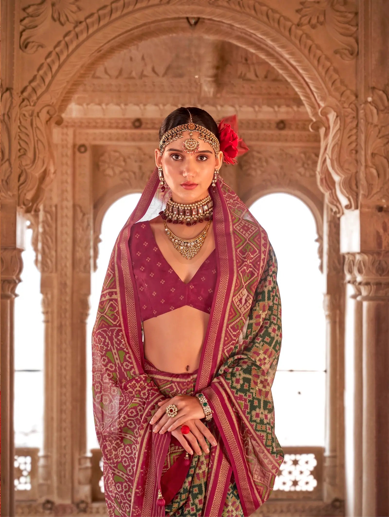 Dark Green Georgette Patola Saree