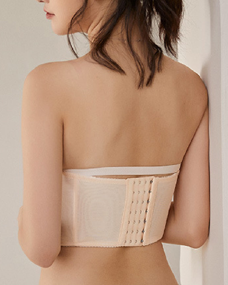 Front And Back Closure Strapless Push-up 7 Row Buckles Bra Non-slip Lace Brassiere - By Qivii