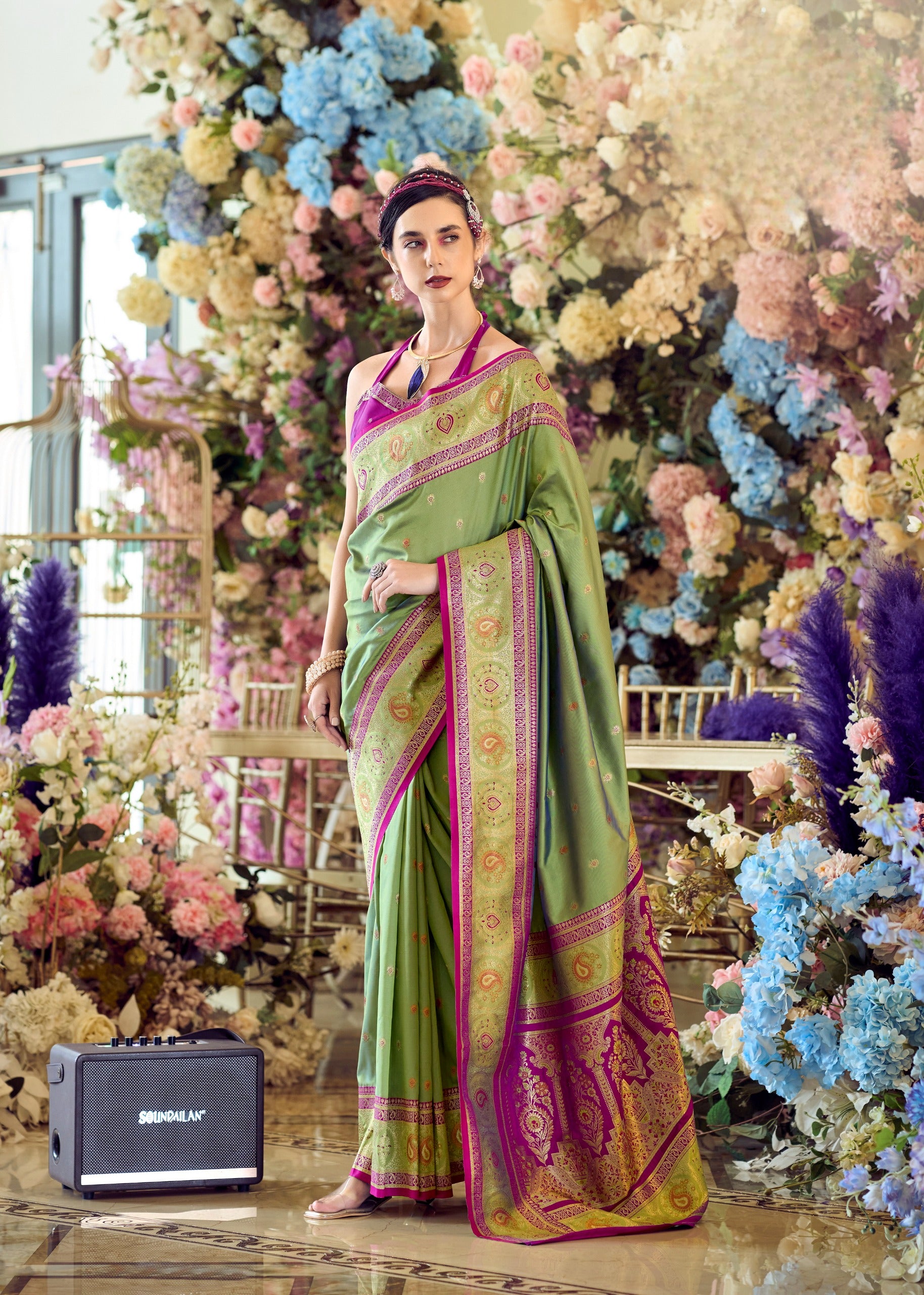 Green Pure Soft Banarasi Silk Saree with Zari Weaving Border & Designer Pallu for Party and Festival Wear