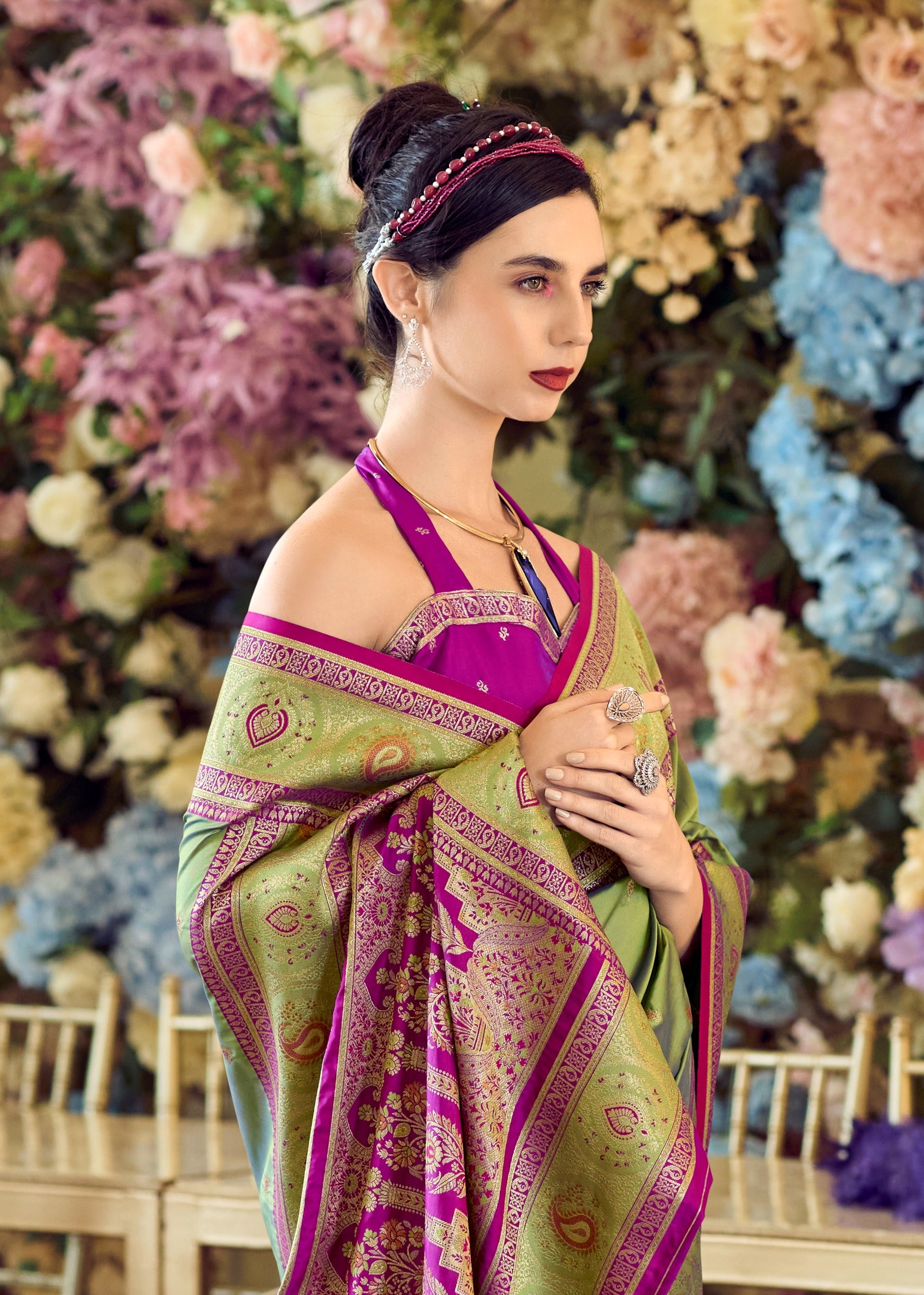 Elegant Pure Satin Mungha Silk Blouse with Beautiful Weaving