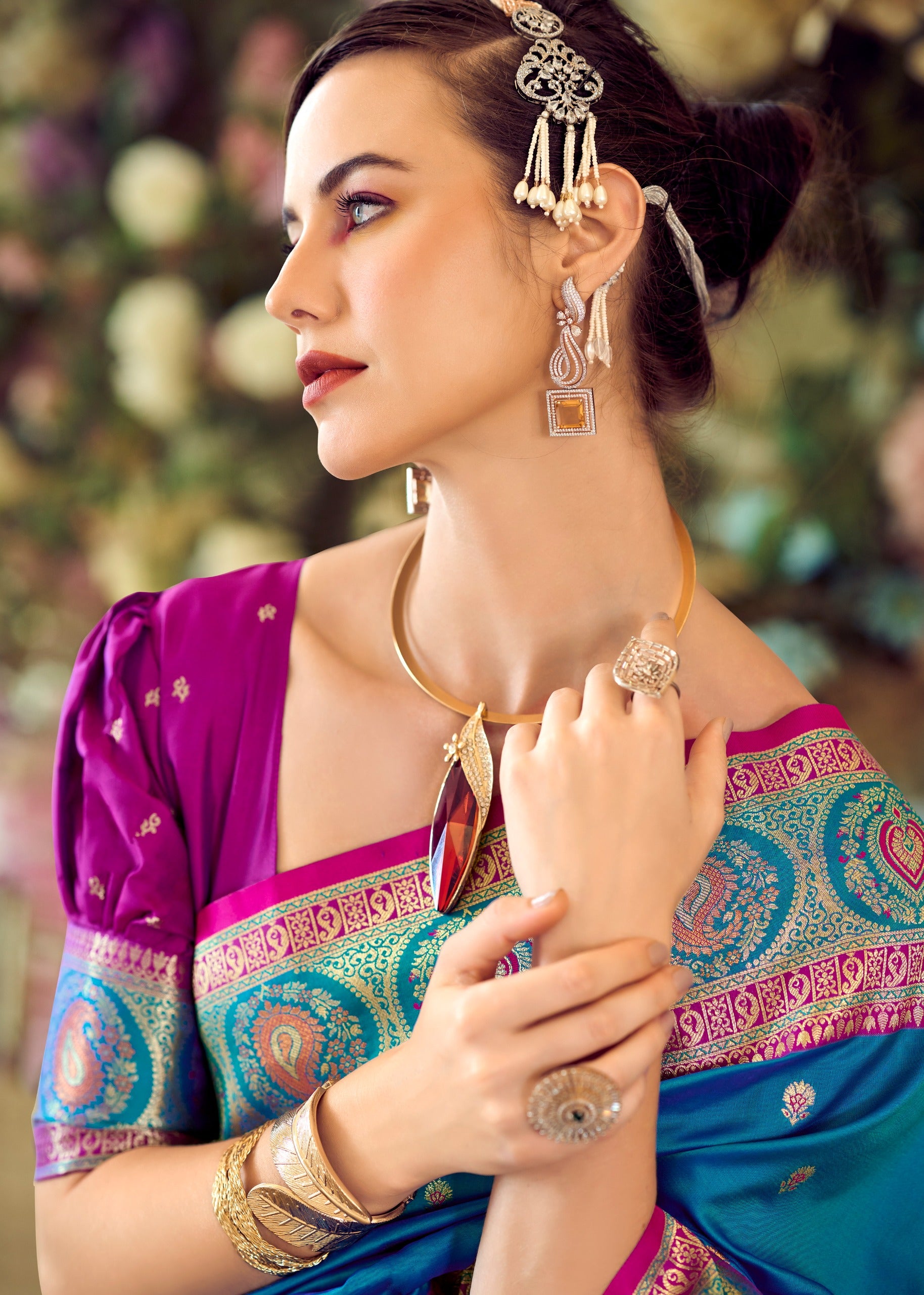 Teal Blue Pure Soft Banarasi Silk Saree with Zari Weaving