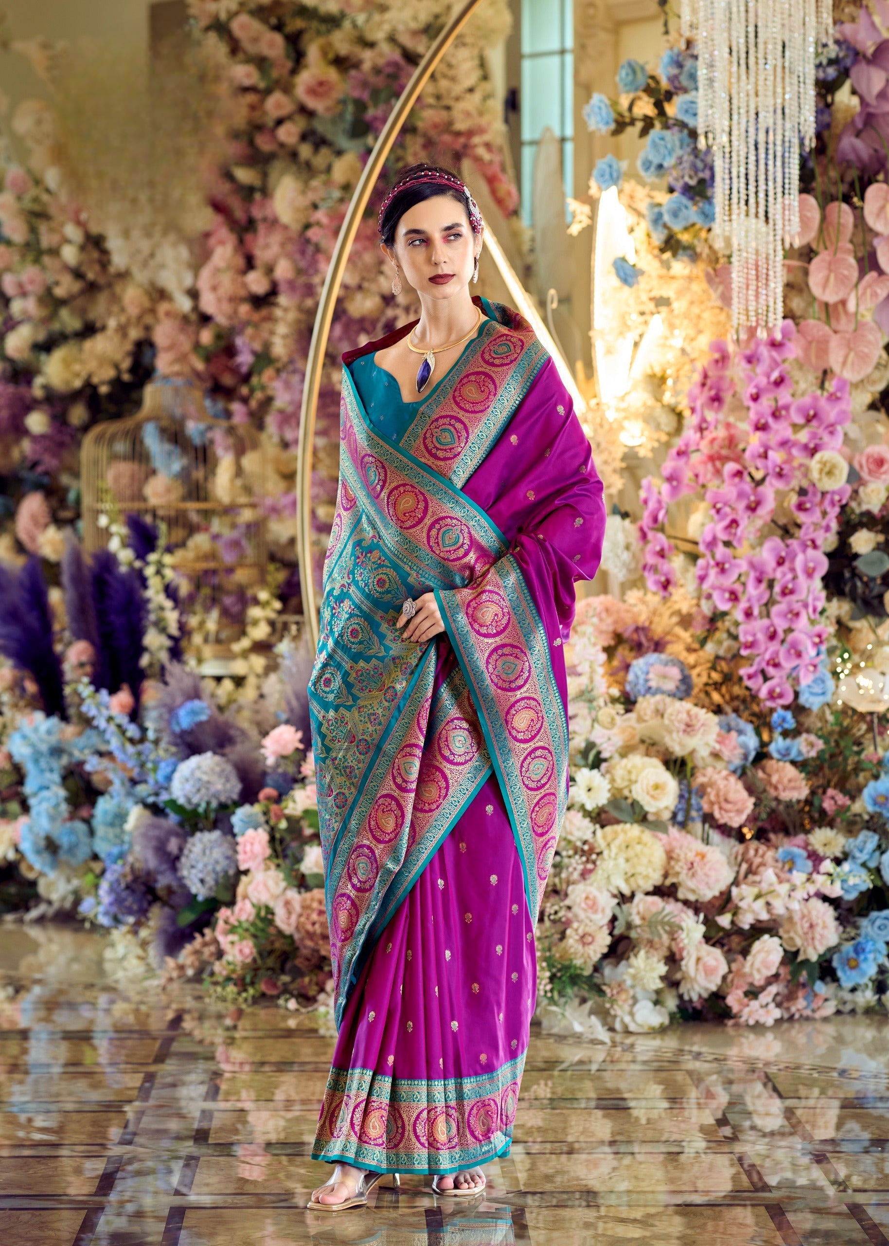 Exquisite Purple Pure Soft Banarasi Silk Saree with Zari Weaving