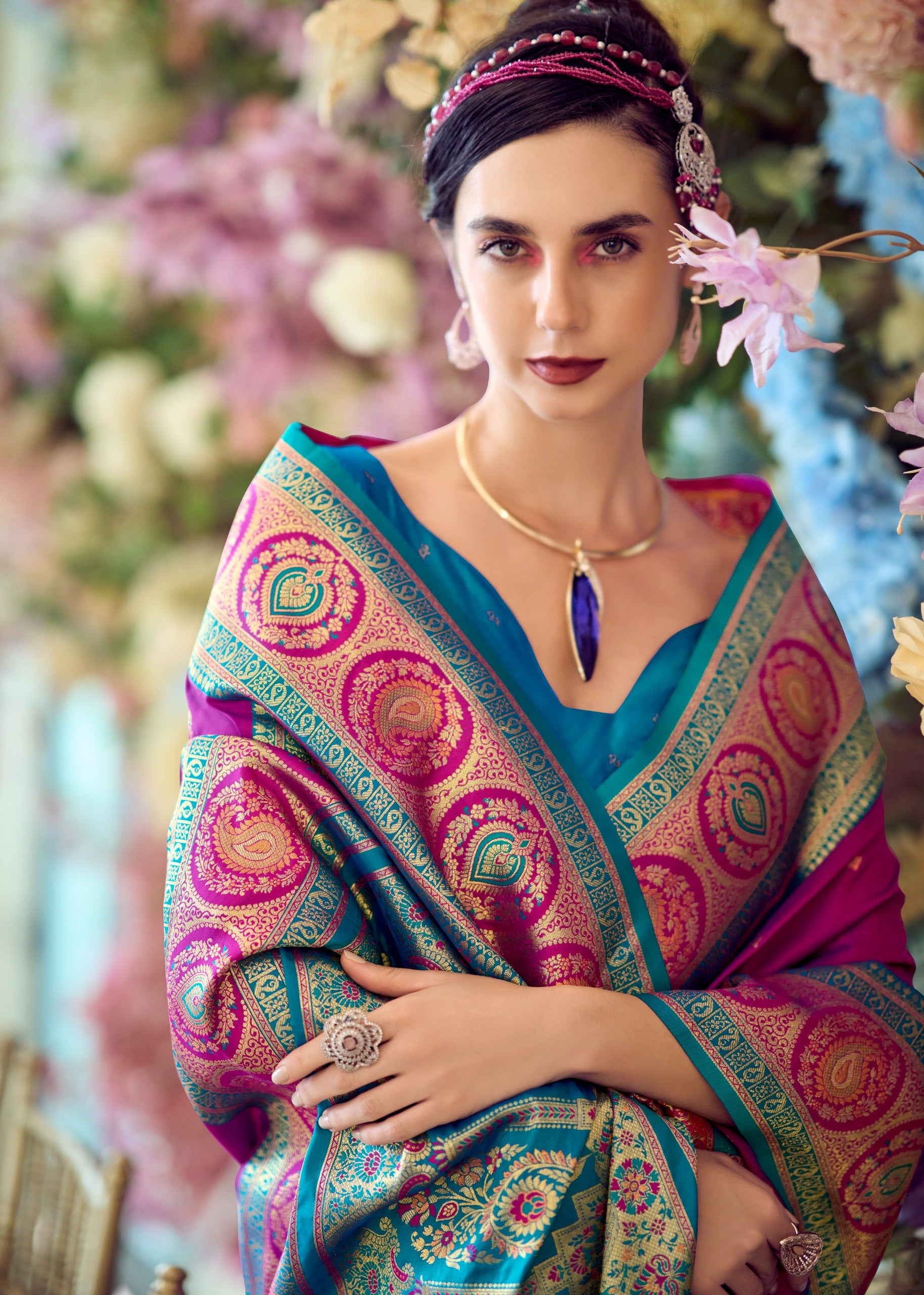 Beautiful Purple Pure Soft Banarasi Silk Saree with Zari Weaving