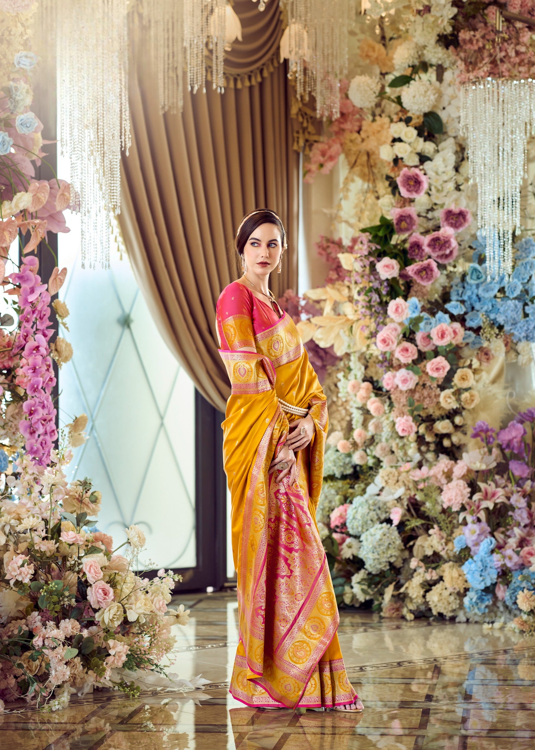 Pure Soft Banarasi Silk saree with Zari Weaving Contrast Border & Designer Pallu