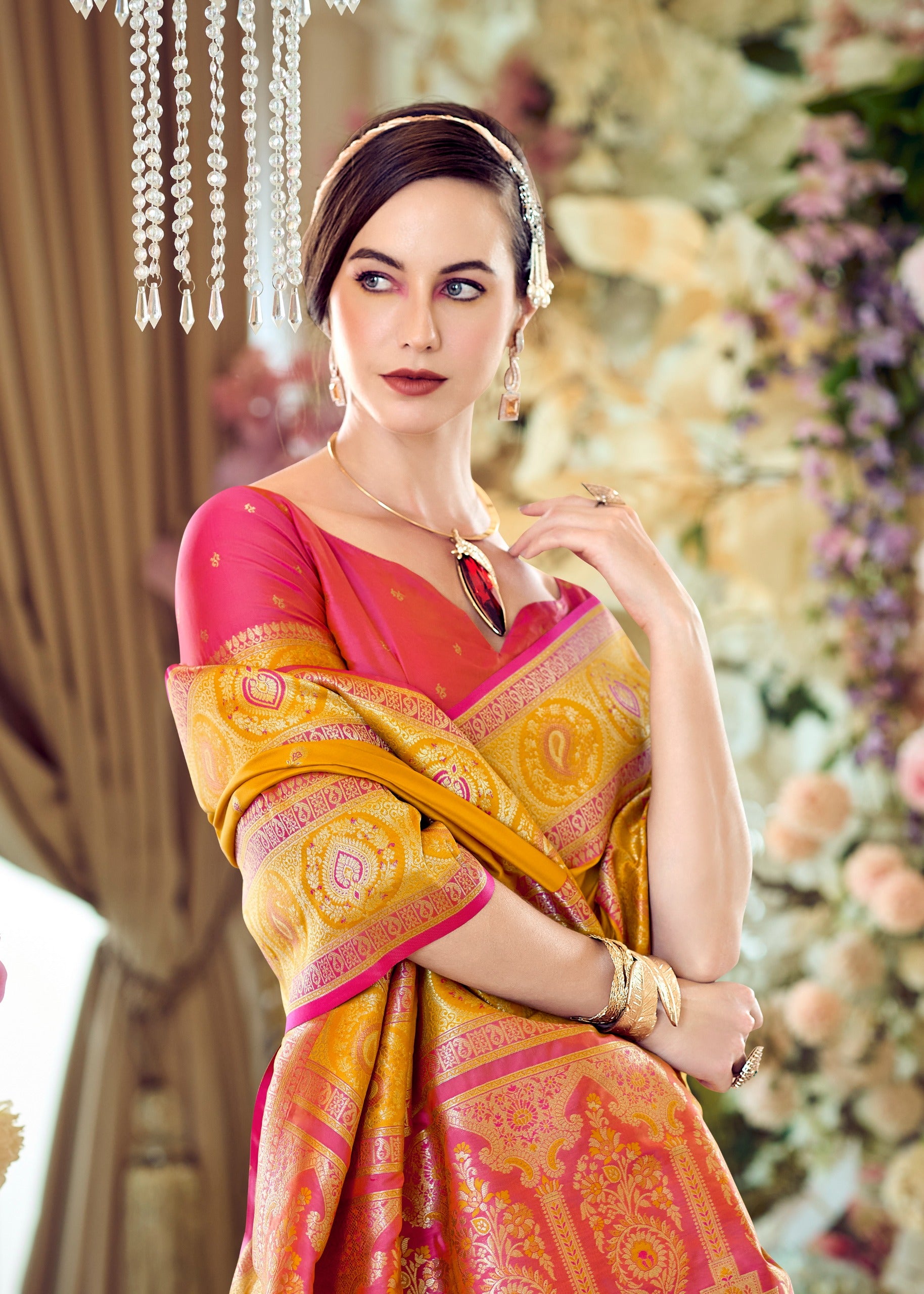 Party Wear and Festival Wear Yellow Pure Soft Banarasi Silk saree