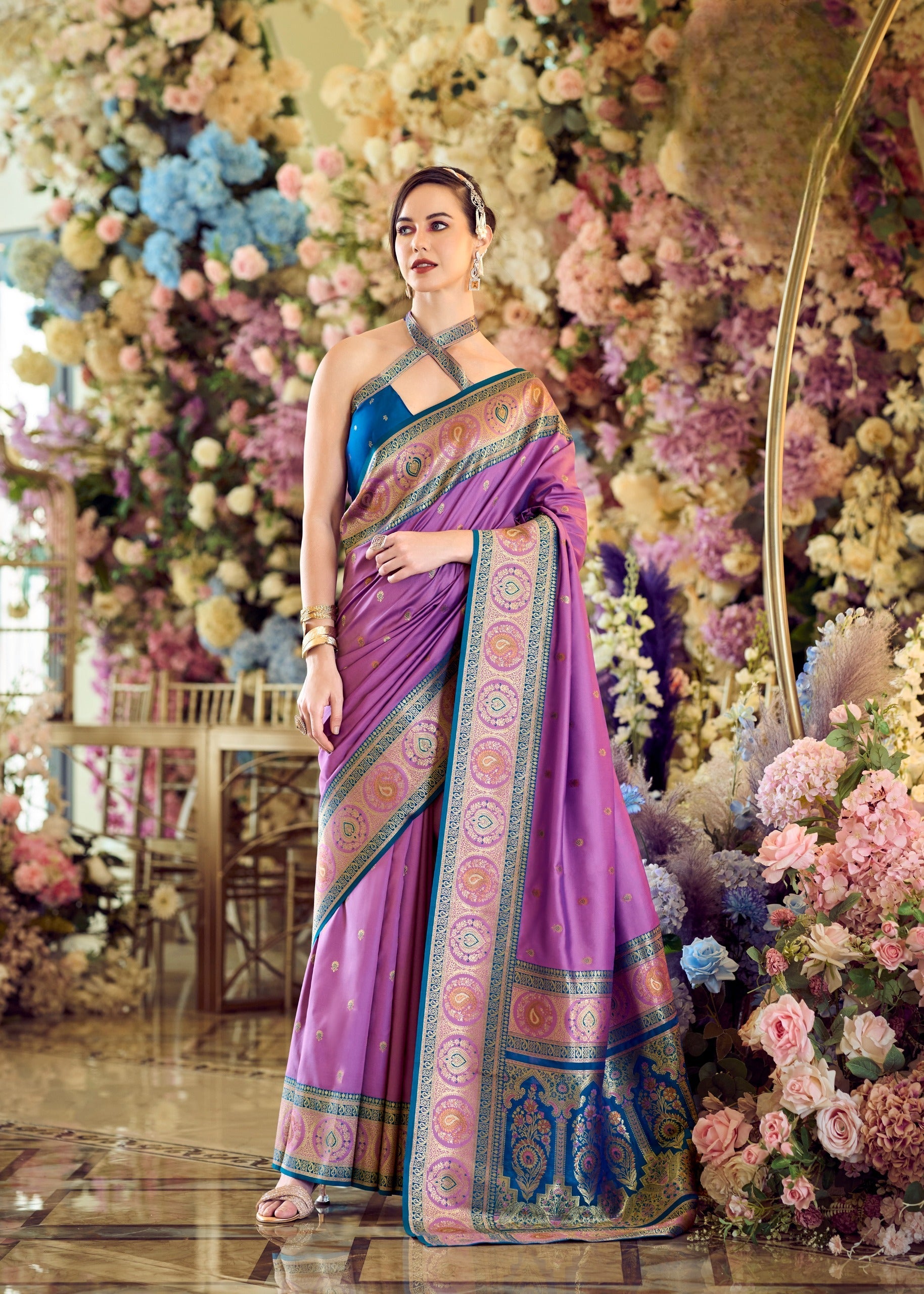 Beautiful Purple Pure Soft Banarasi Silk Saree with Zari Weaving