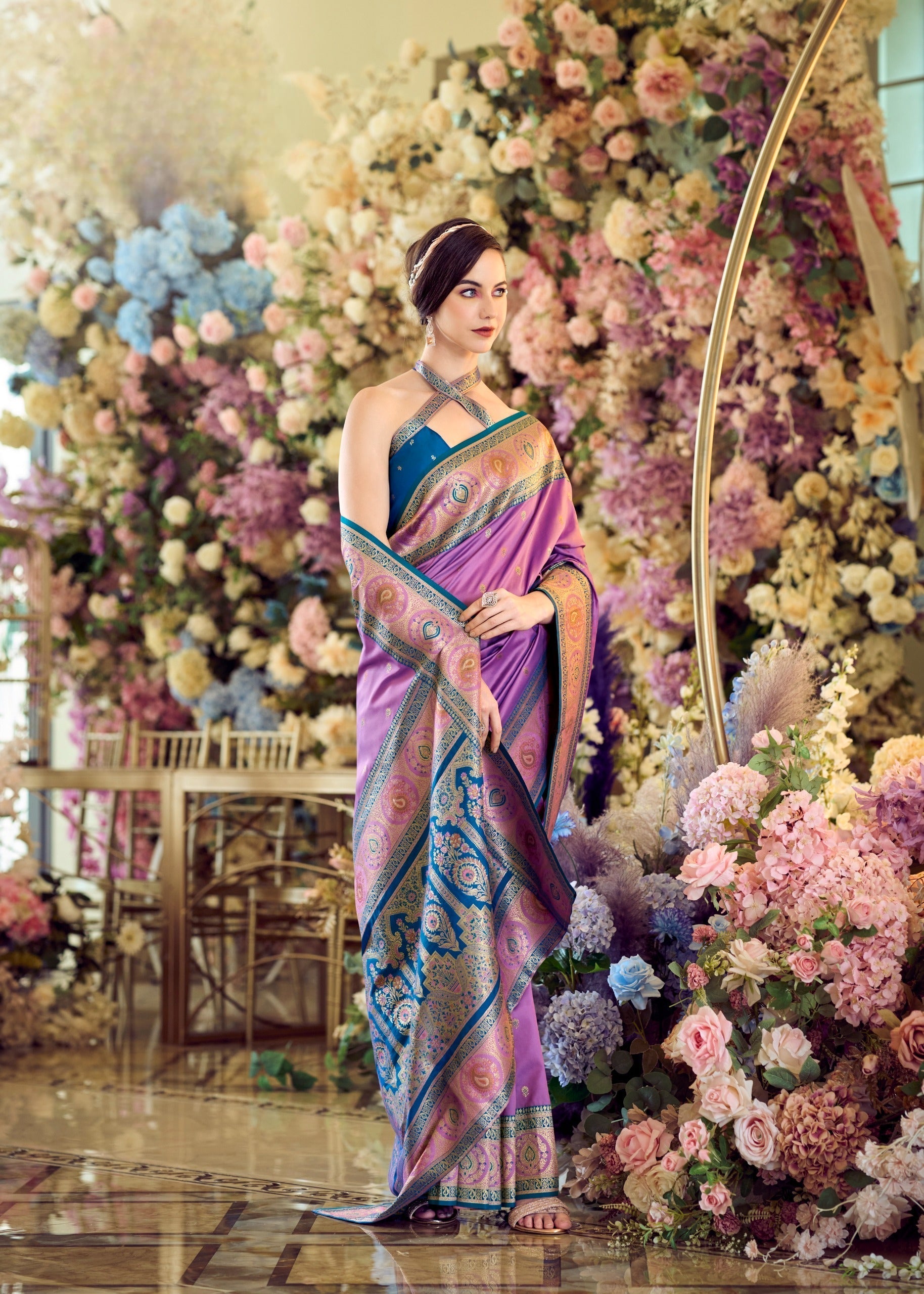 Beautiful purple Banarasi silk saree with zari weaving and designer pallu