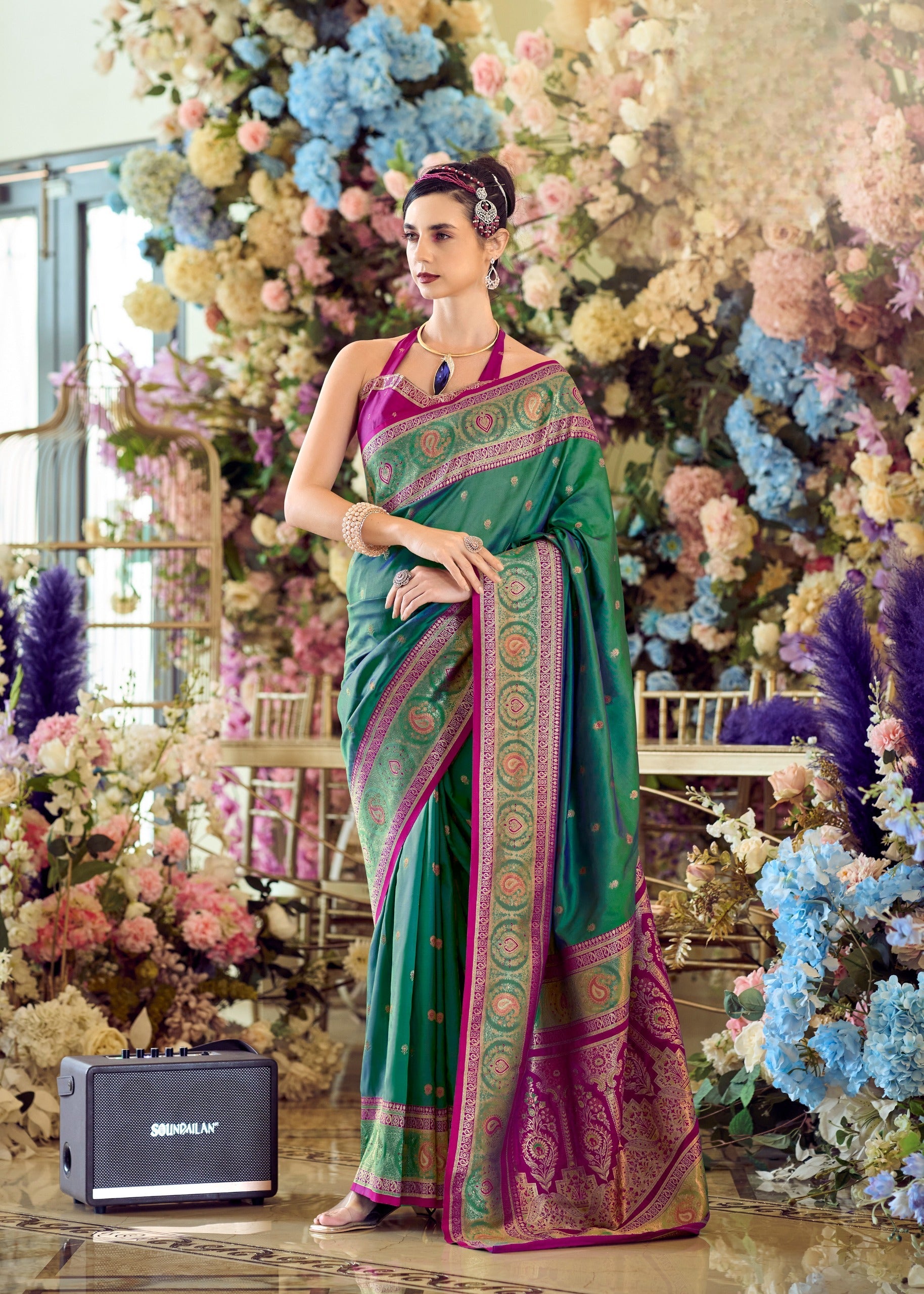 Pure Soft Banarasi Silk saree with Beautiful Zari Weaving Contrast Border & Designer Pallu, perfect for Party Wear and Festival Wear