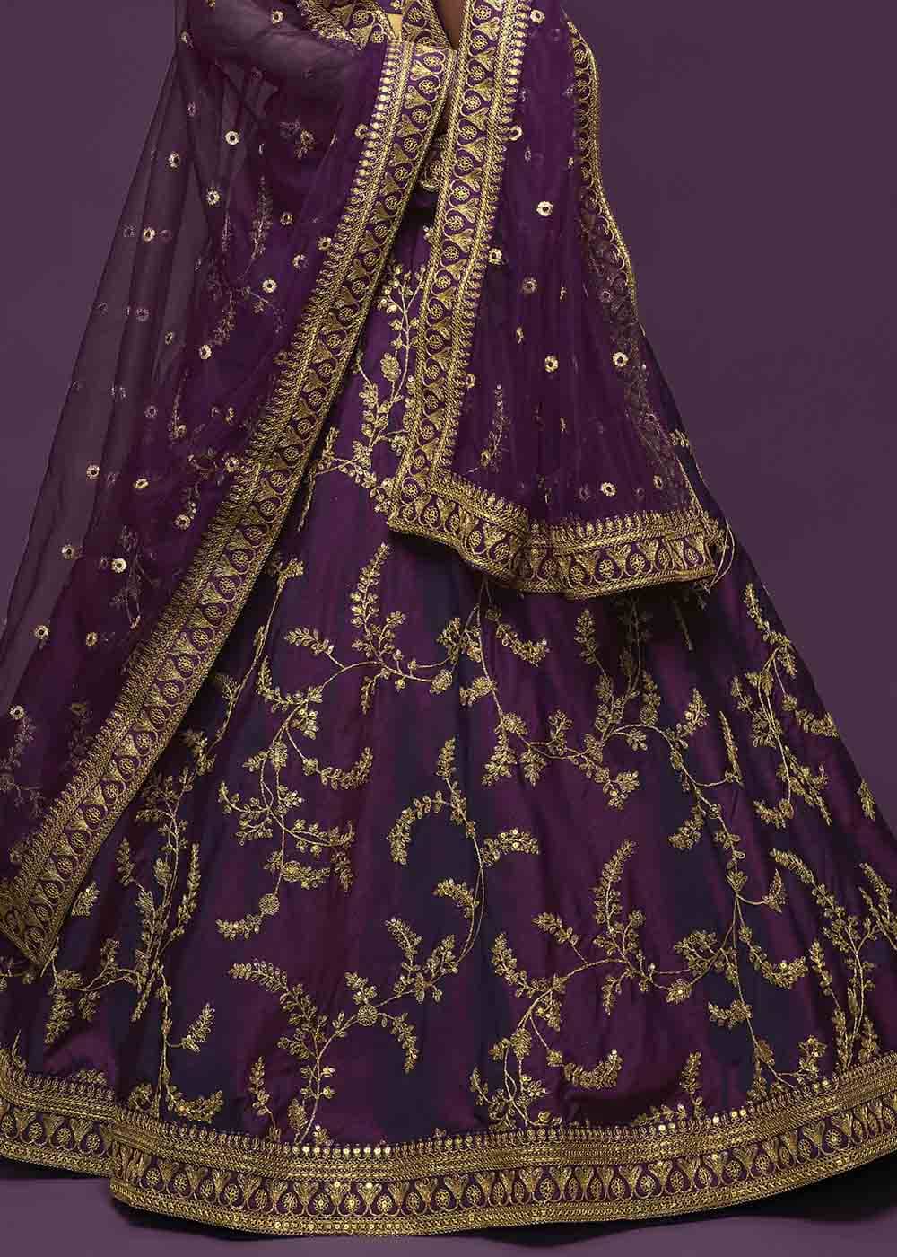 Wine Purple Silk Lehenga Choli with Thread,Zari,Dori & Sequins work | Ready To Wear - qivii