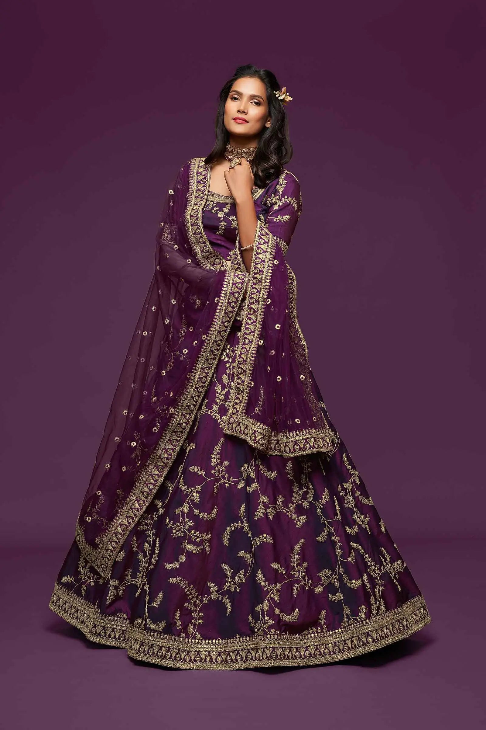 Wine Silk Lehenga Choli With Thread Zari Dori And Sequins Embroidery Work | Ready To Wear - qivii