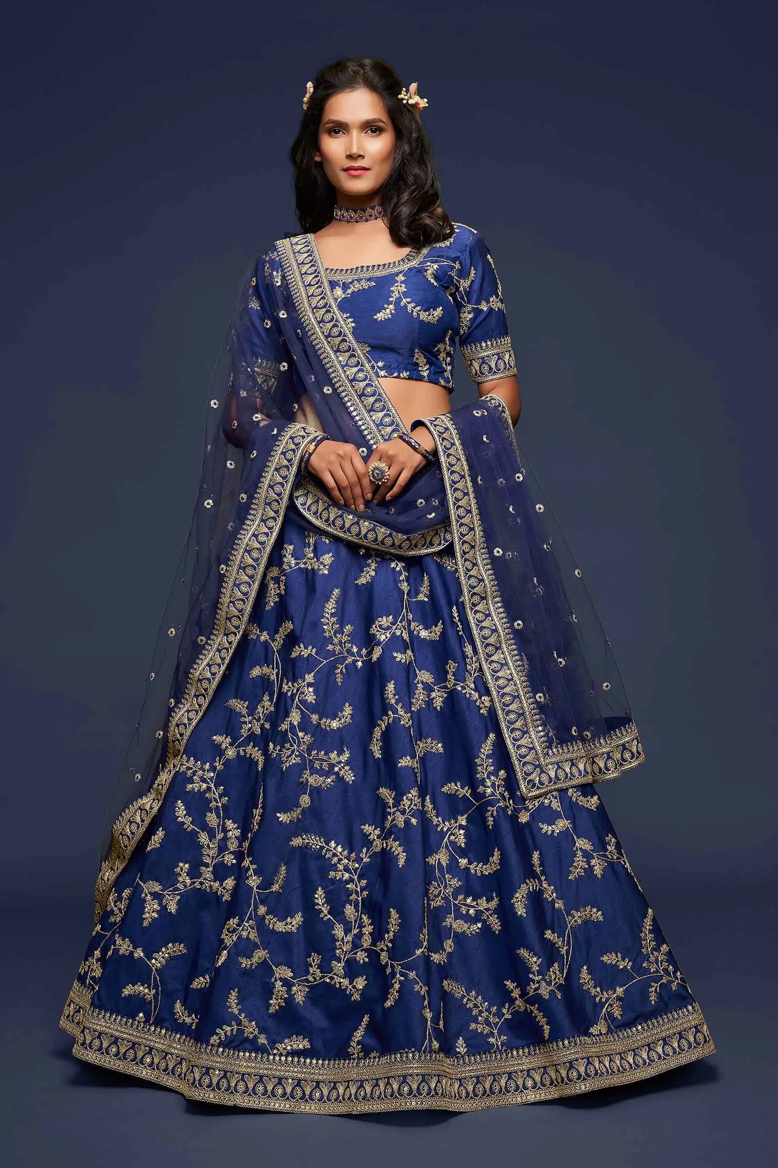 Blue Silk Lehenga Choli With Thread Zari Dori And Sequins Embroidery Work | Ready To Wear - qivii