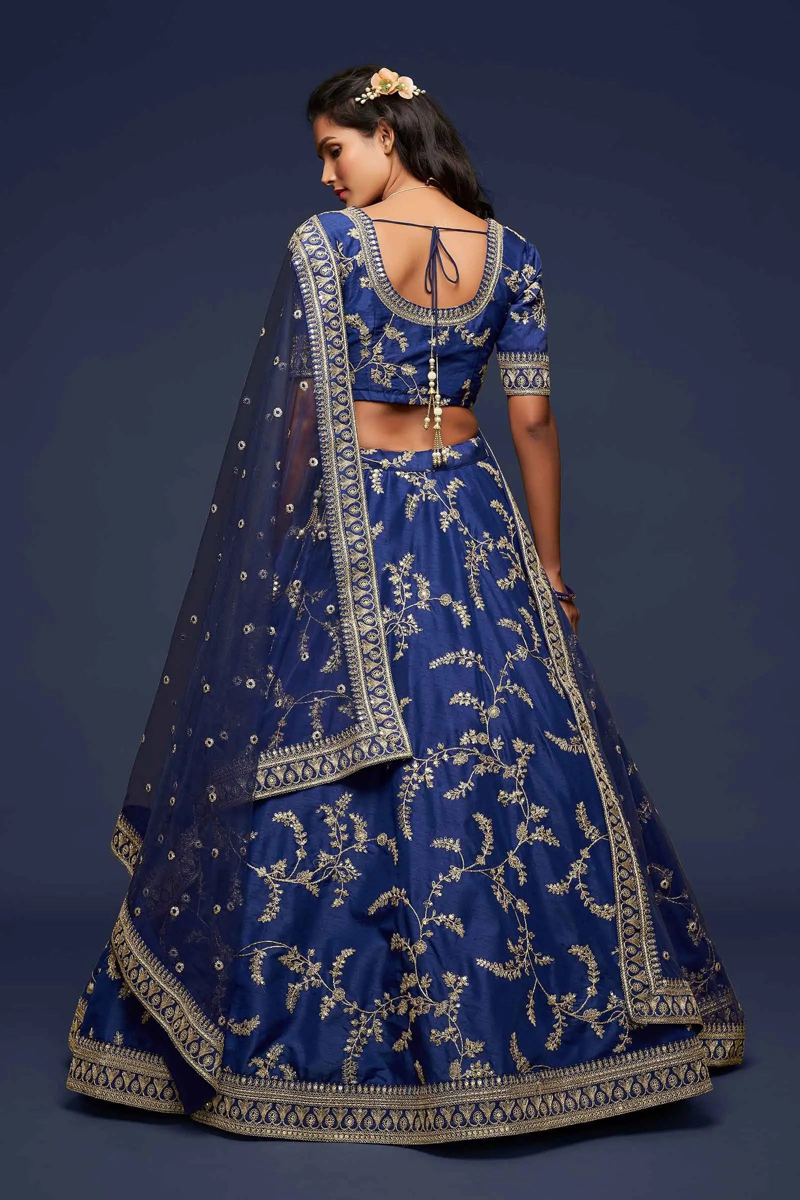 Blue Silk Lehenga Choli With Thread Zari Dori And Sequins Embroidery Work | Ready To Wear - qivii