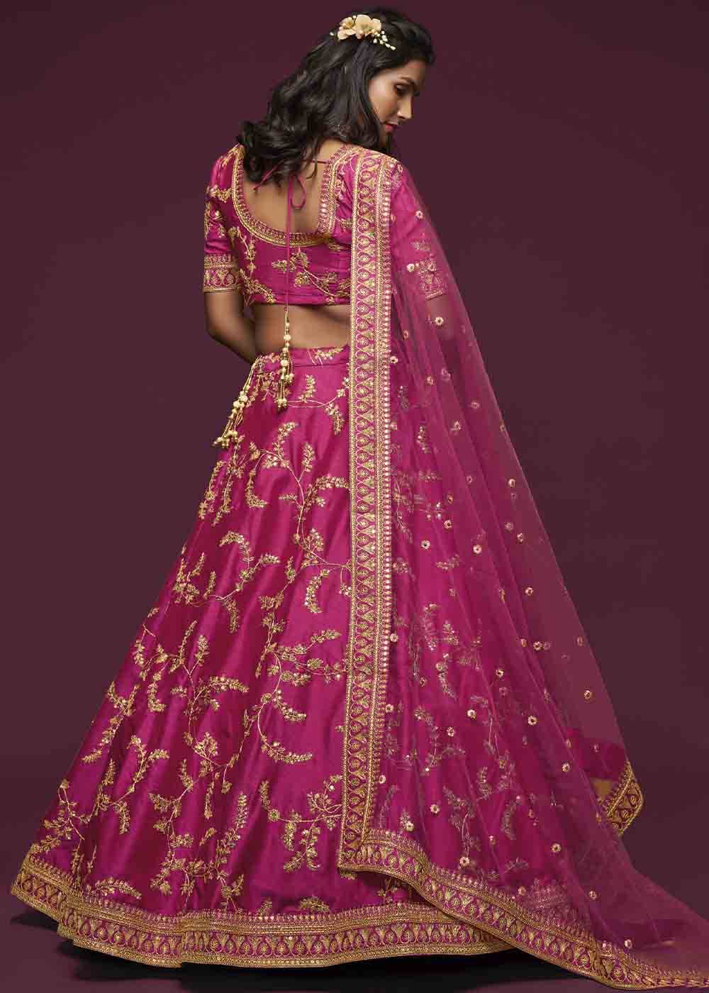 Cerise Pink Silk Lehenga Choli with Thread,Zari,Dori & Sequins work | Ready To Wear - qivii