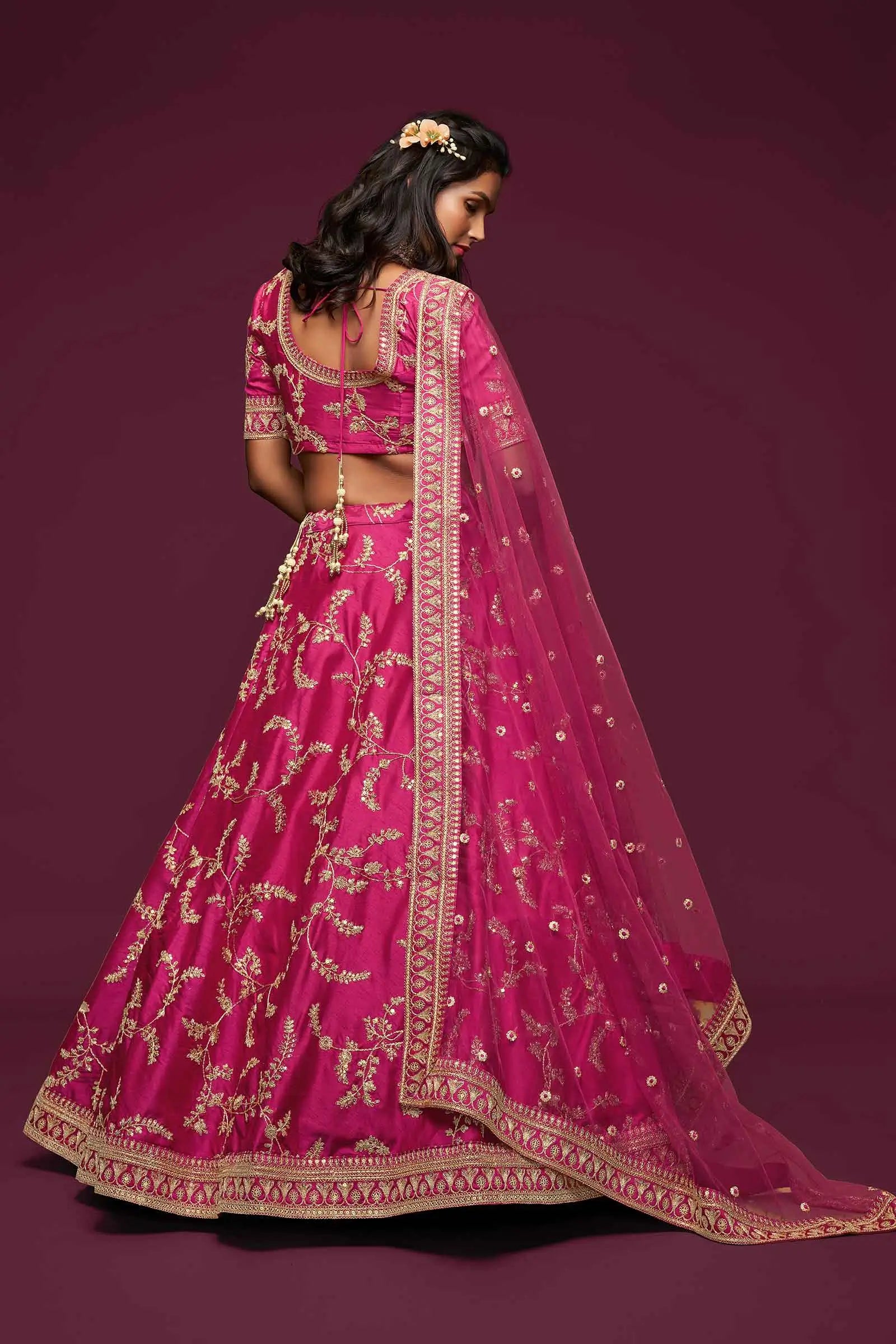 Berry Pink Silk Lehenga Choli With Thread Zari Dori And Sequins Embroidery Work | Ready To Wear - qivii