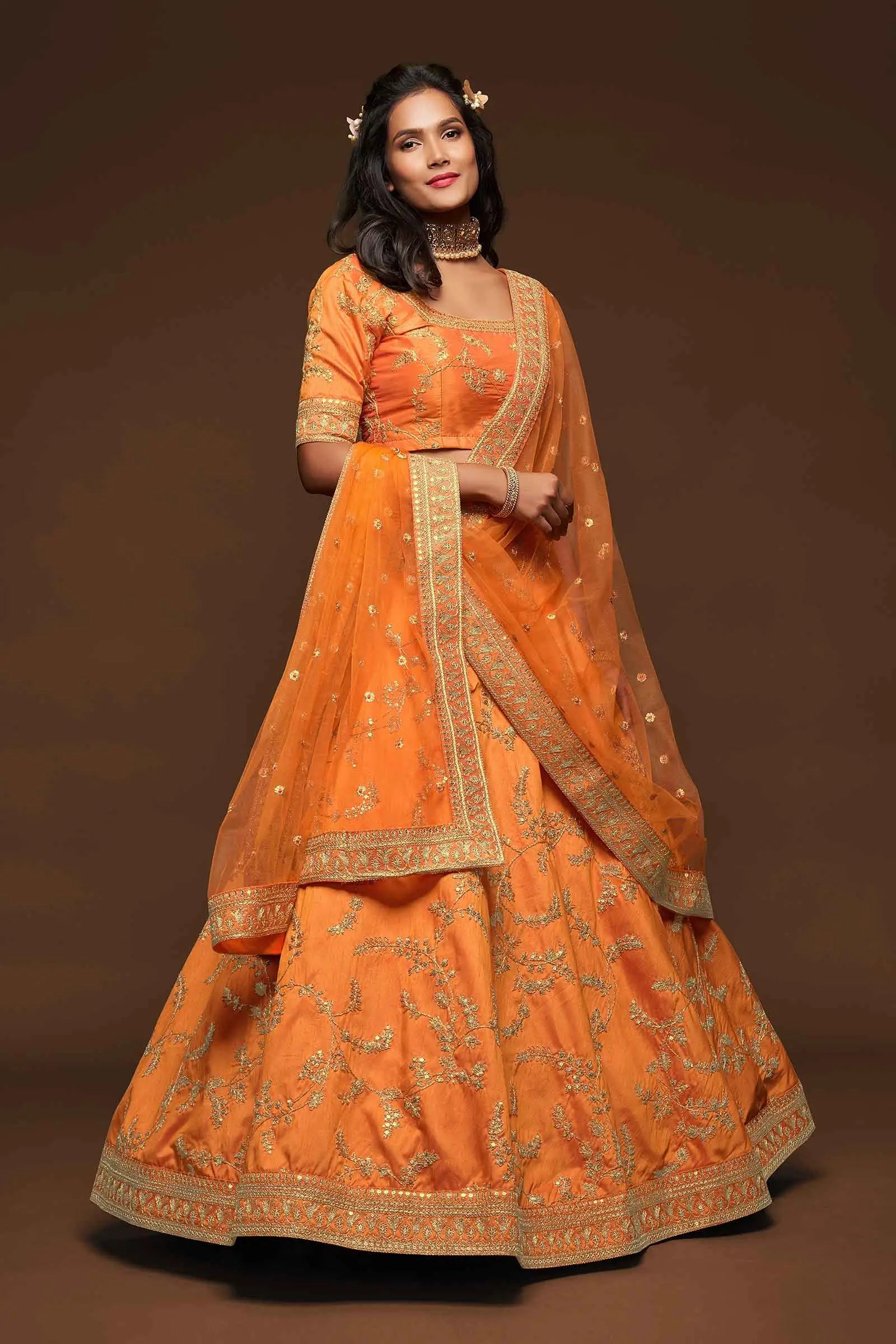 Neon Silk Lehenga Choli With Thread Zari Dori And Sequins Embroidery Work | Ready To Wear - qivii