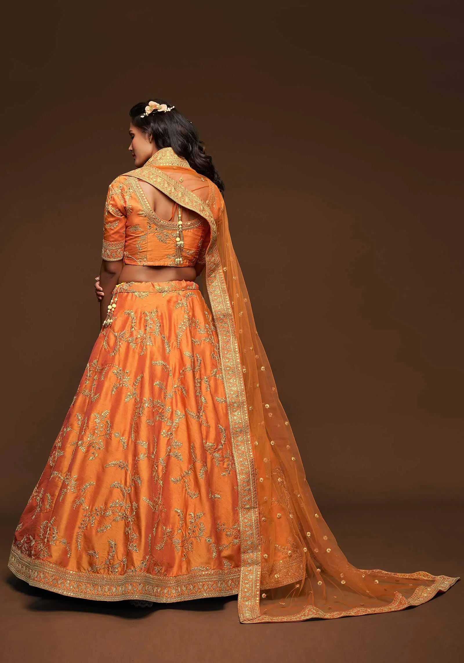 Neon Silk Lehenga Choli With Thread Zari Dori And Sequins Embroidery Work | Ready To Wear - qivii