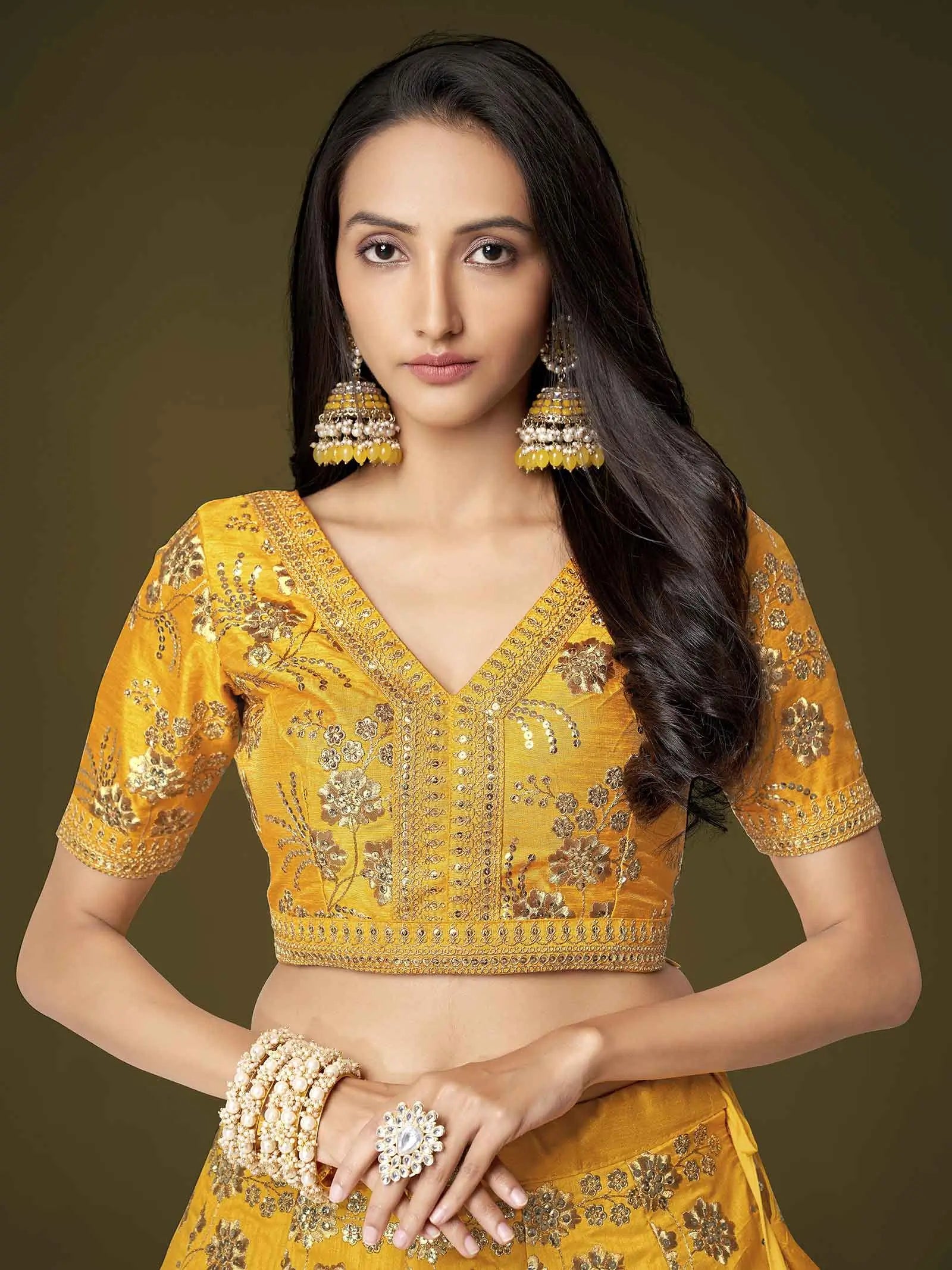 Yellow Silk Lehenga With Zari Sequins And Dori Embroidery Work | Ready To Wear - qivii