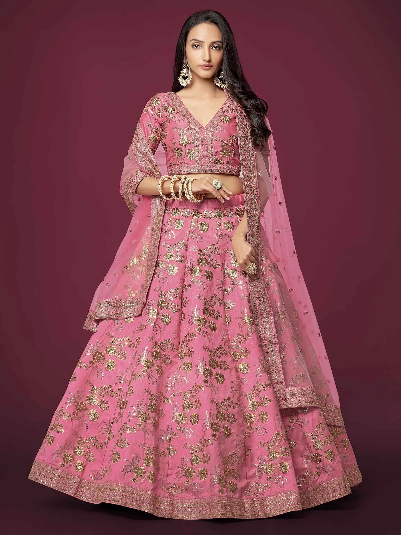 Peach Silk Lehenga With Zari Sequins And Dori Embroidery Work | Ready To Wear - qivii