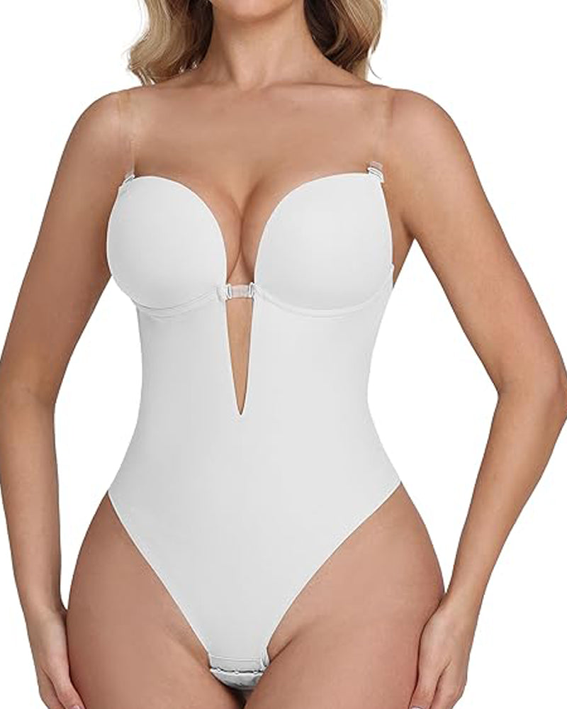 Plunge Backless Bodysuit Seamless Built In Bra Thong Shapewear - By Qivii