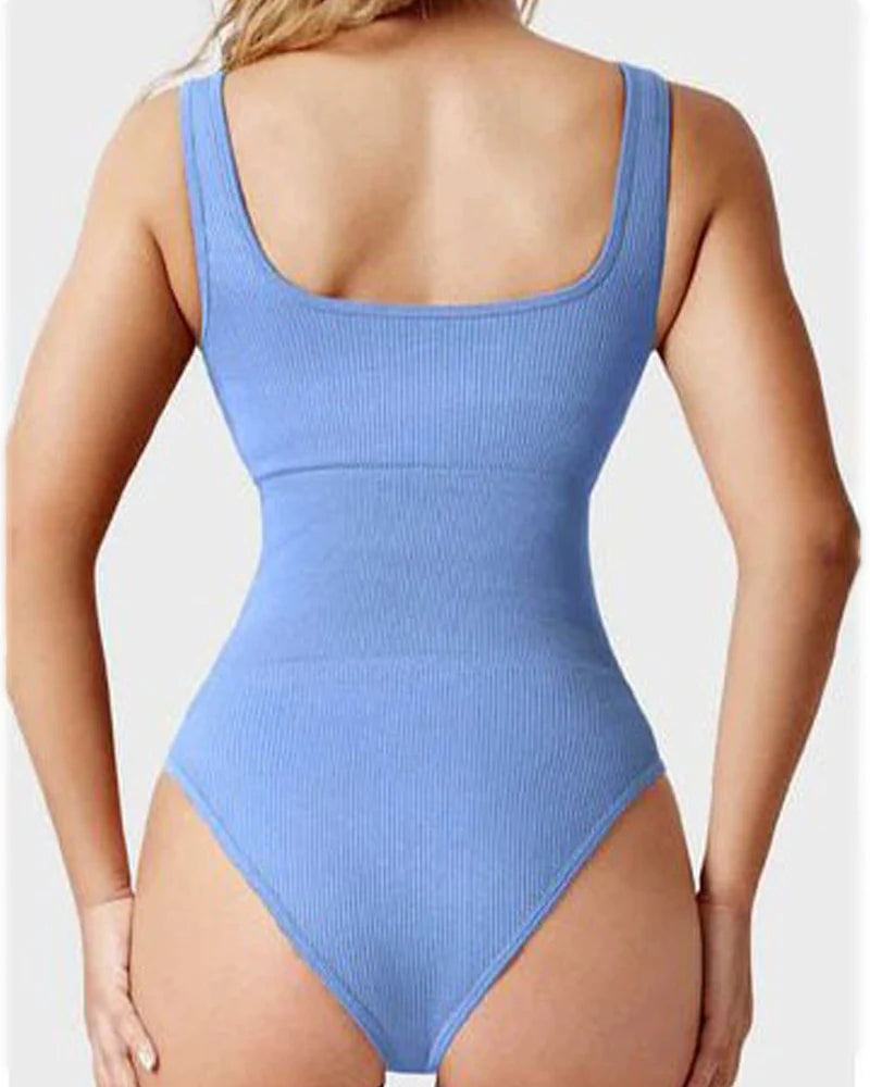 Women's Shapewear Bodysuits Sexy Ribbed Sleeveless Square Neck Tank Tops - By Qivii
