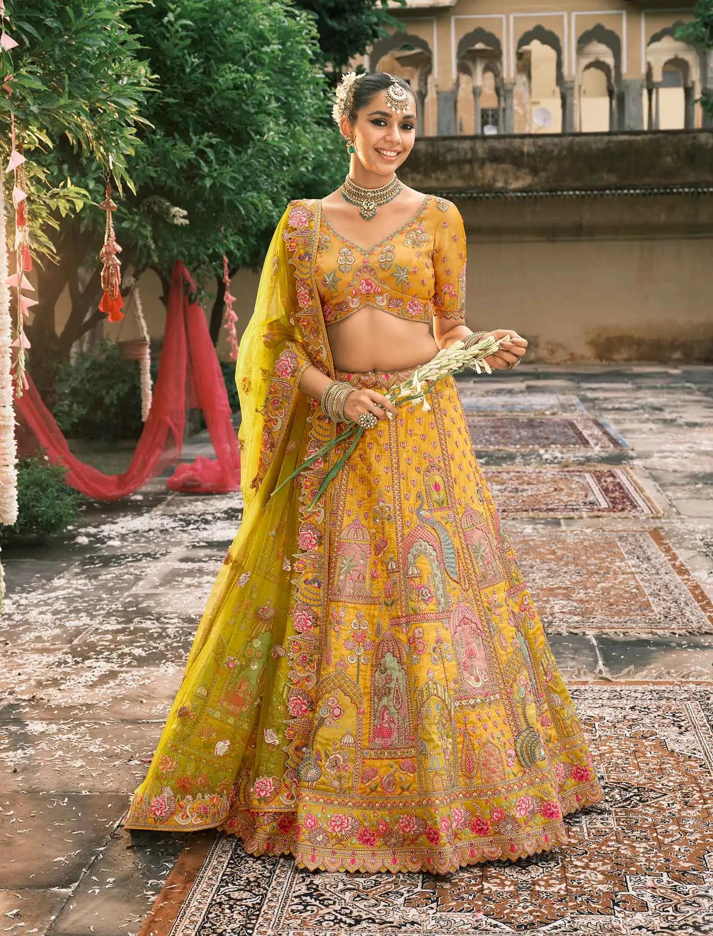 Yellow Bridal Lehenga With Stunning Designer Embroidery - qivii
