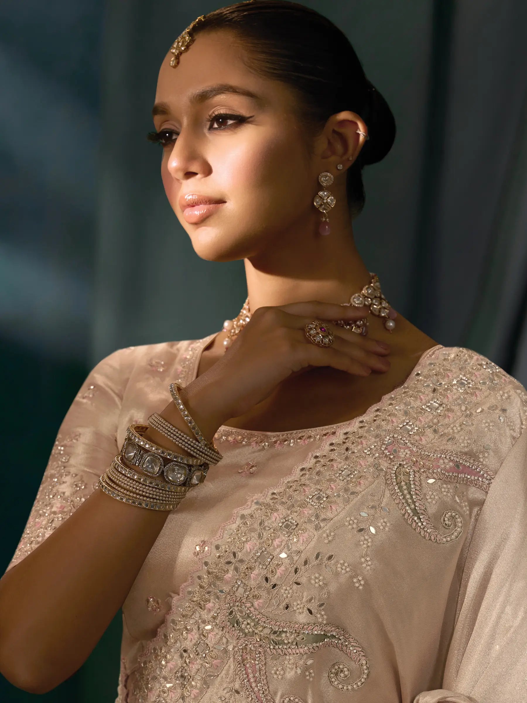 Powder Pink Heavy Embroidery & Hand Work Silk Saree - qivii