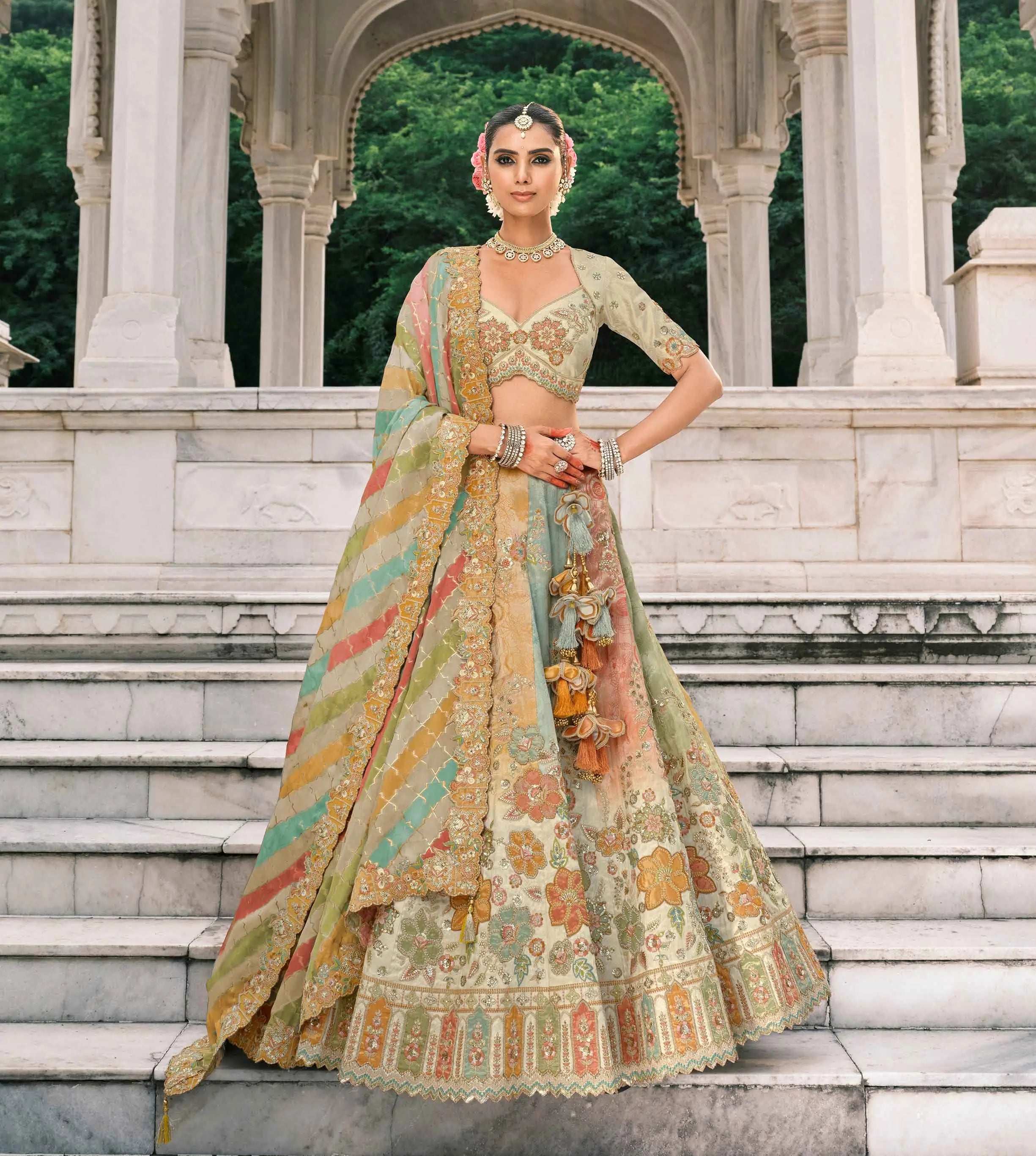 Vanilla Bridal Lehenga With Stunning Designer Embroidery - qivii