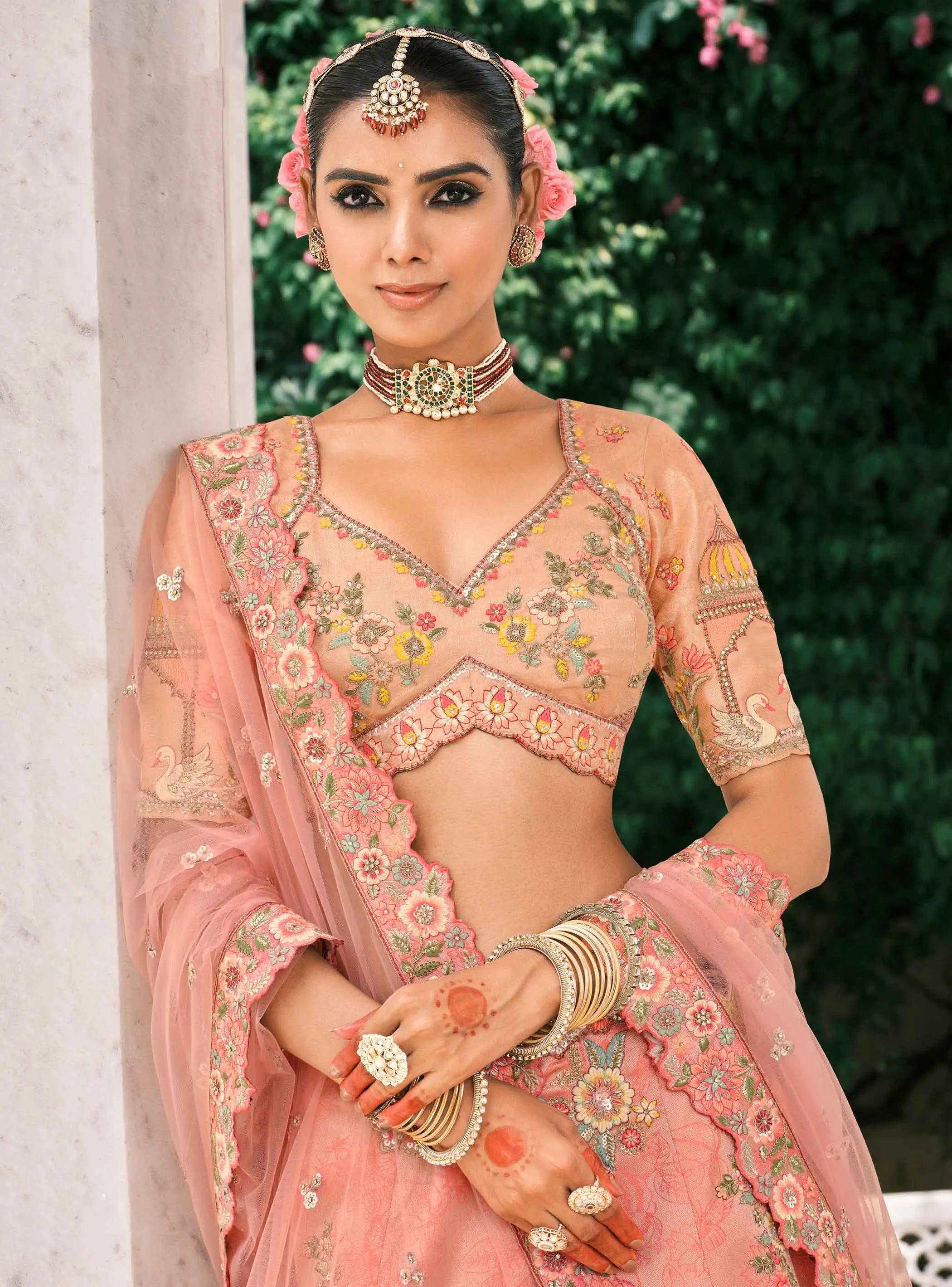 Peach Bridal Lehenga With Stunning Designer Embroidery - qivii