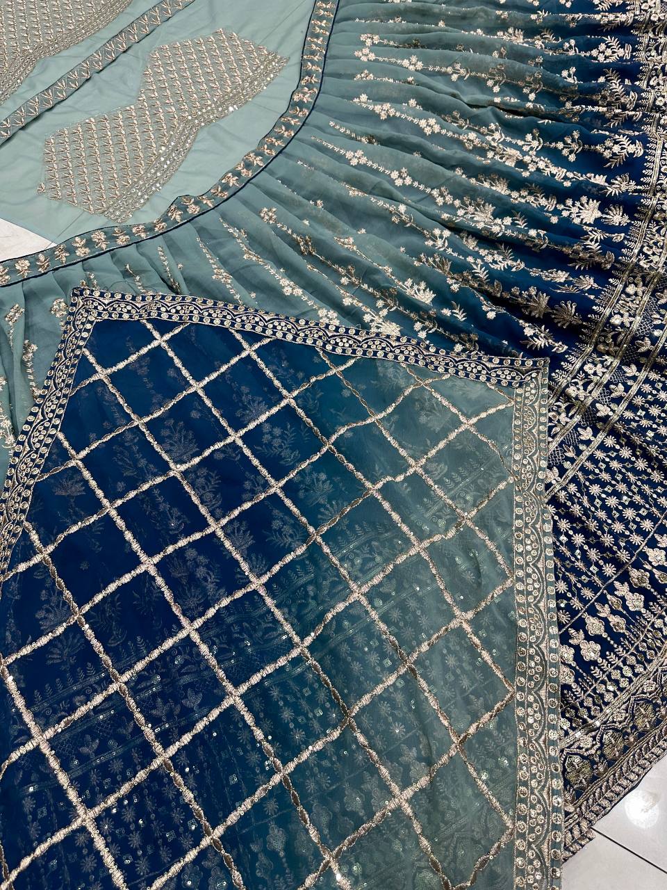 MULTI COLOR PURE FAUX GEORGEET 2D PEDDING WITH EMBROIDERY DESIGN WORK LEHENGA - INSPIRED | Ready To Wear - qivii